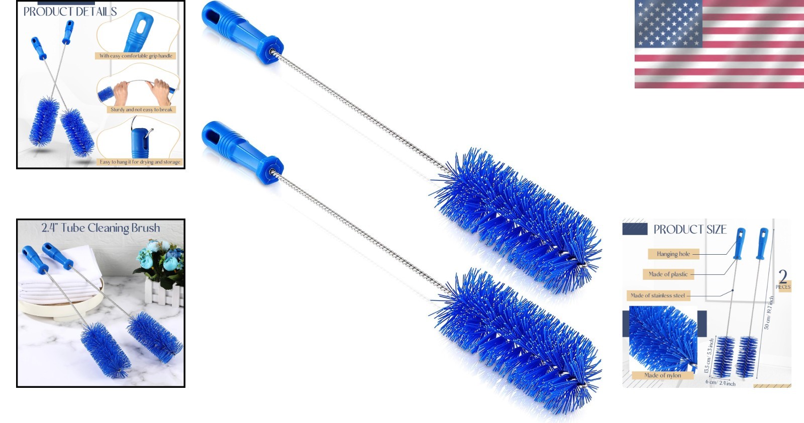 Flexible Drain Brush Set – Blue, 19.7 Inch