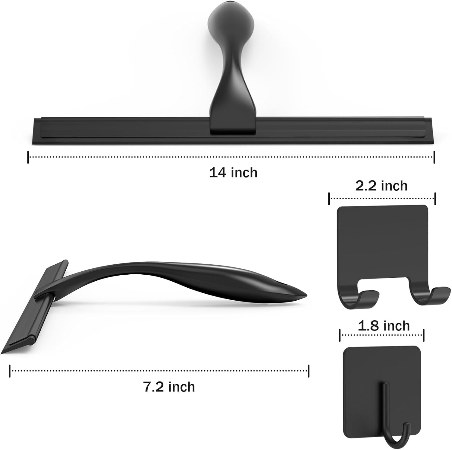 All-Purpose Stainless Steel Shower Squeegee for Shower Doors with 2 Adhesive Hoo