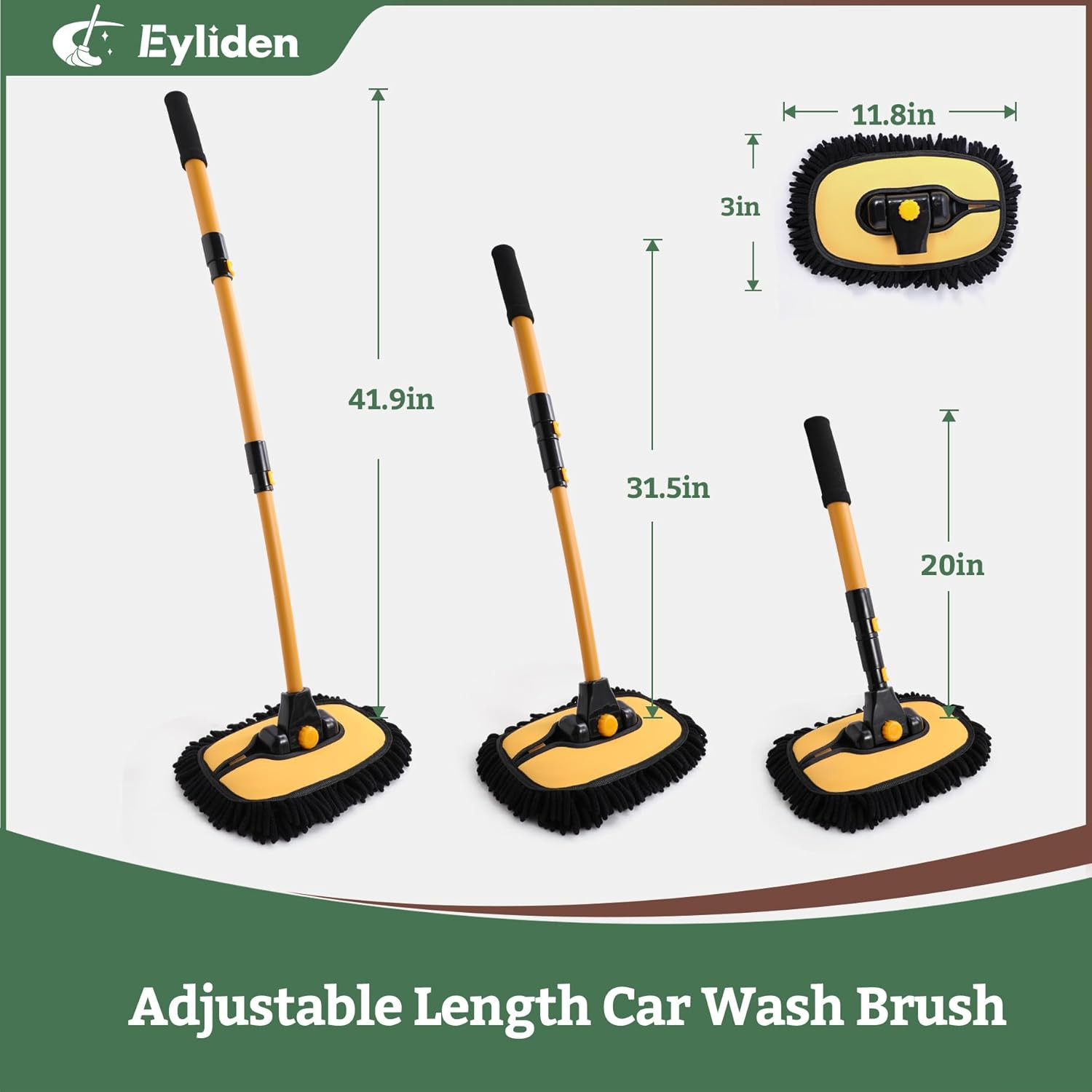 Eyliden Car Wash Brush Mop with Long Handle, 90° Swivel Head with 45° Angle Lock
