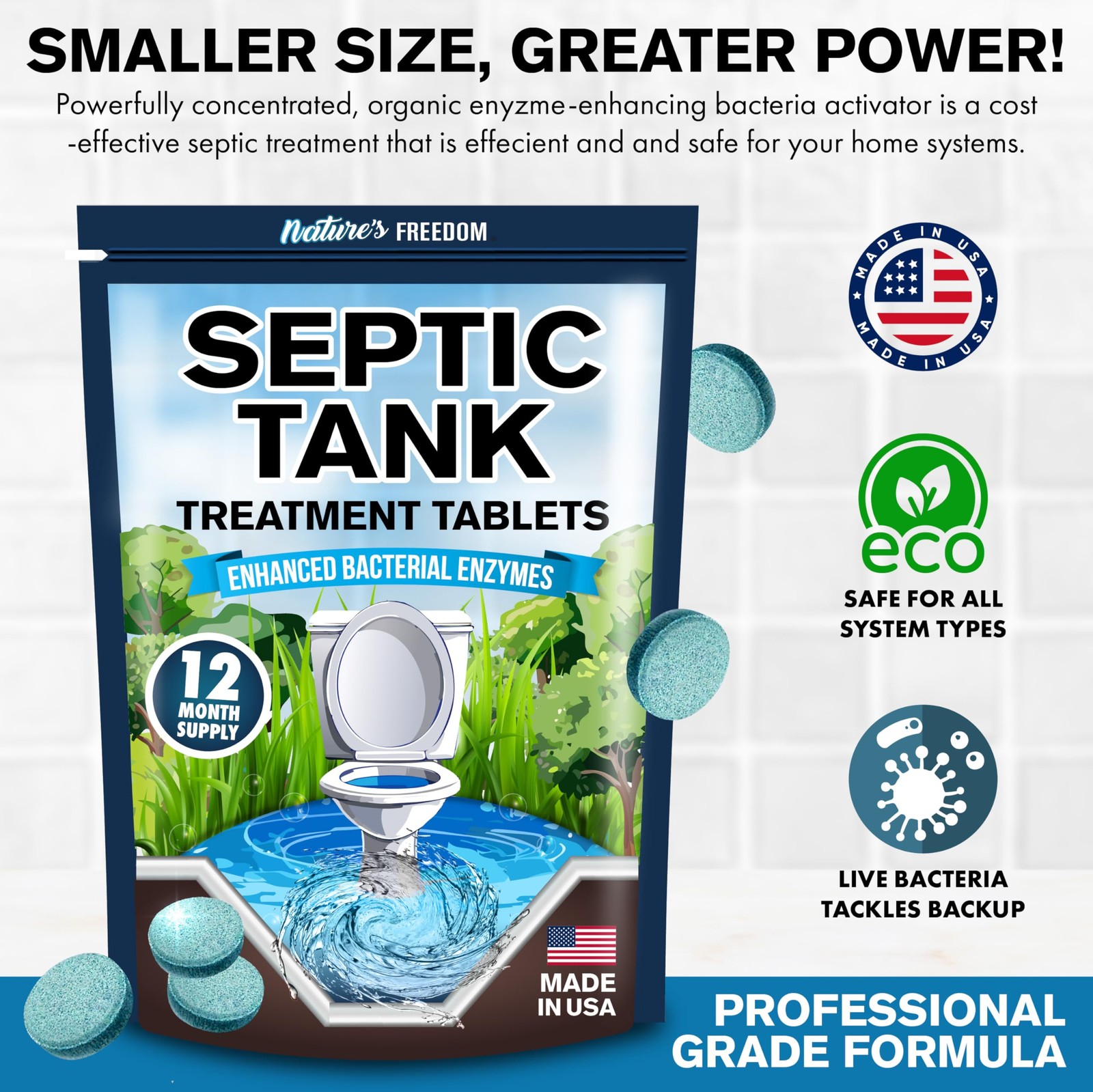 Septic Treatment Tablets – 1 Year Supply, Small Yet Powerful Enzyme Formula, …