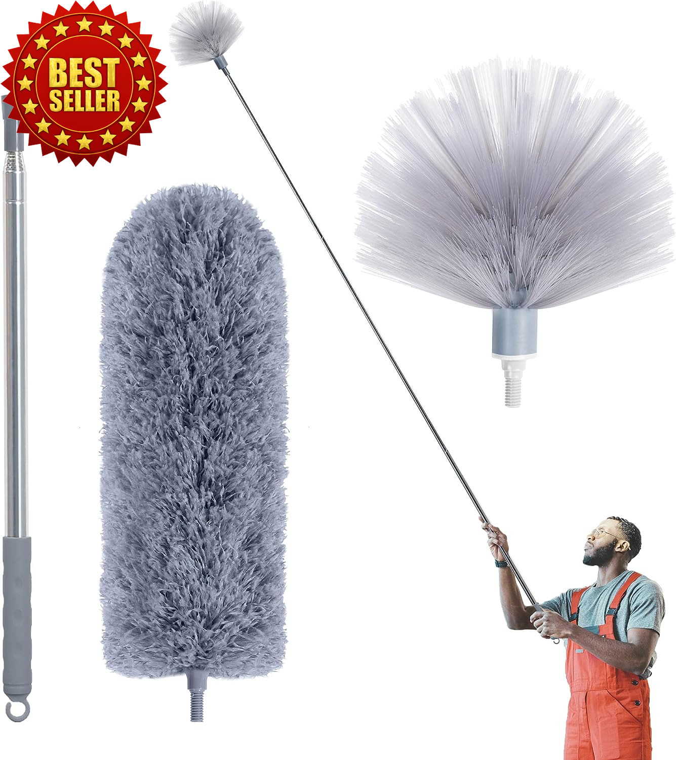 IVYROLL Cobweb Duster with Extension Pole 100″ Microfiber Ceiling Cleaner