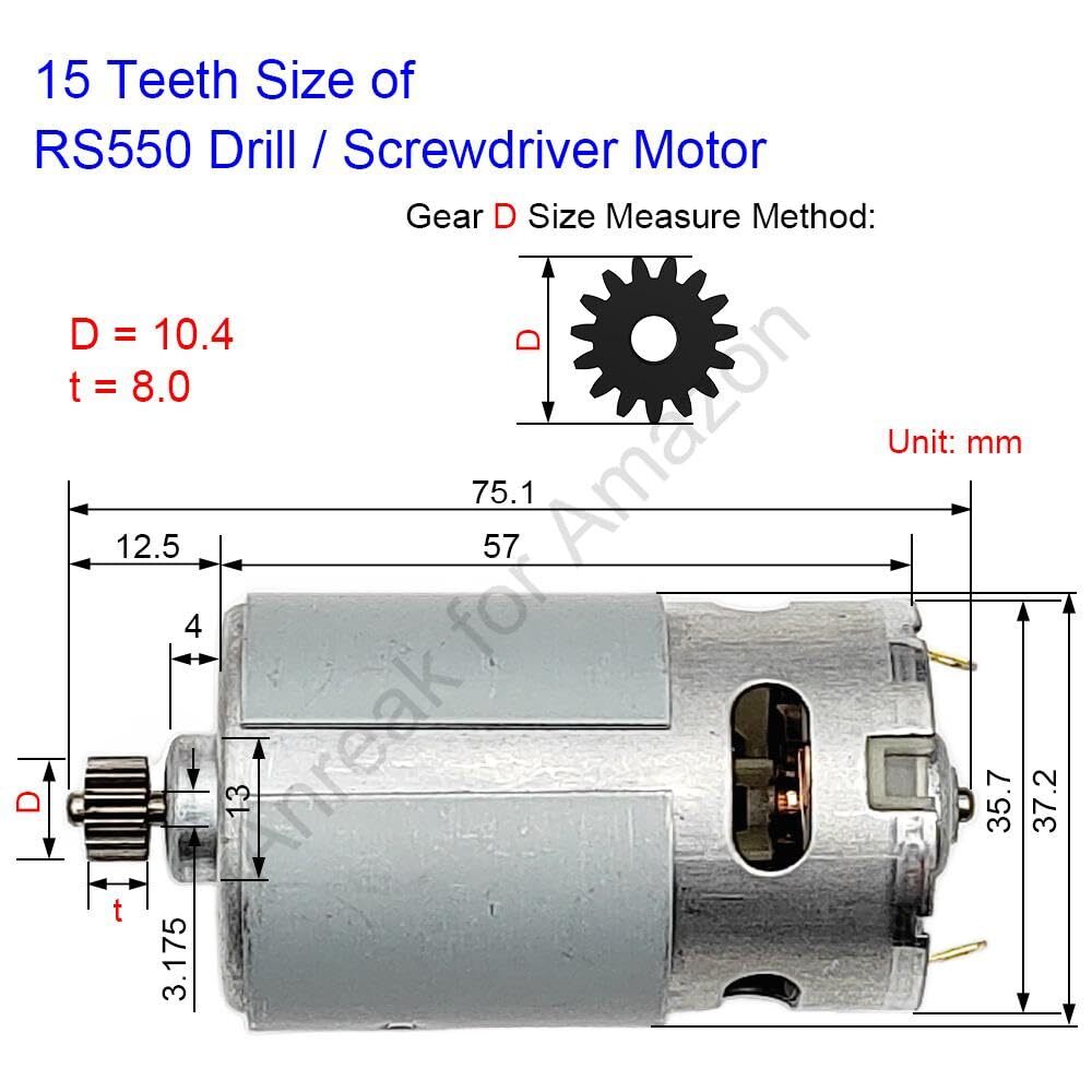 RS550 Motor 10.8V 15 Teeth 25000RPM Replacement for Cordless Drill DIY Tool
