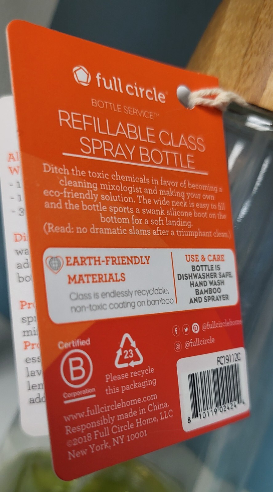 Full Circle Refillable Glass 16oz Spray Bottle with Silicone Boot