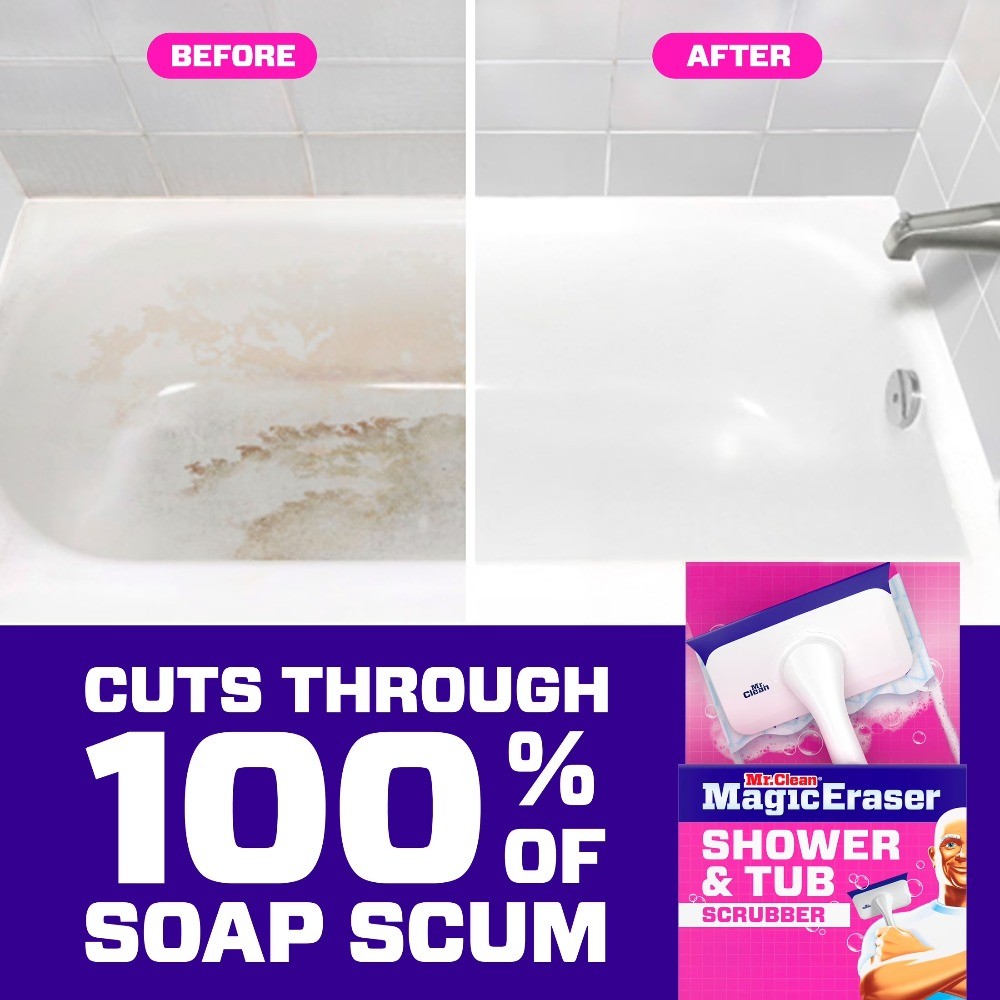 ?Mr. Clean Shower & Tub Scrubber, Starter Kit, 1 Scrubber & 2 Erasers