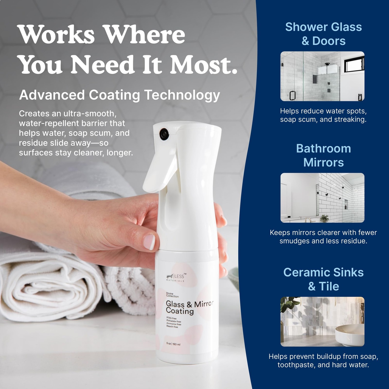 Glass and Mirror Protective Coating Spray, Anti-Residue Barrier for Shower Gl…