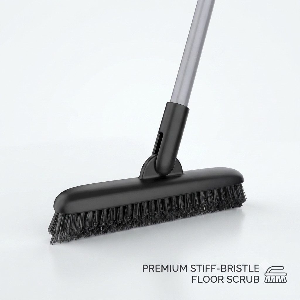 Heavy Duty Grout Scrub Brush with Long Handle – Tile Floor & Bathroom Scrubber