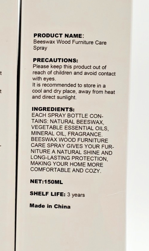 2 Beeswax Wood Furniture Care Spray 150ml Neutral Orange Oil Cleaner Polish