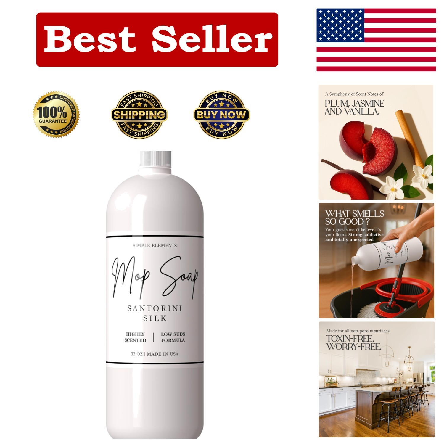 Luxury Mop Soap for Hardwood & Tile – Non-Toxic with Elegant Santorini Silk
