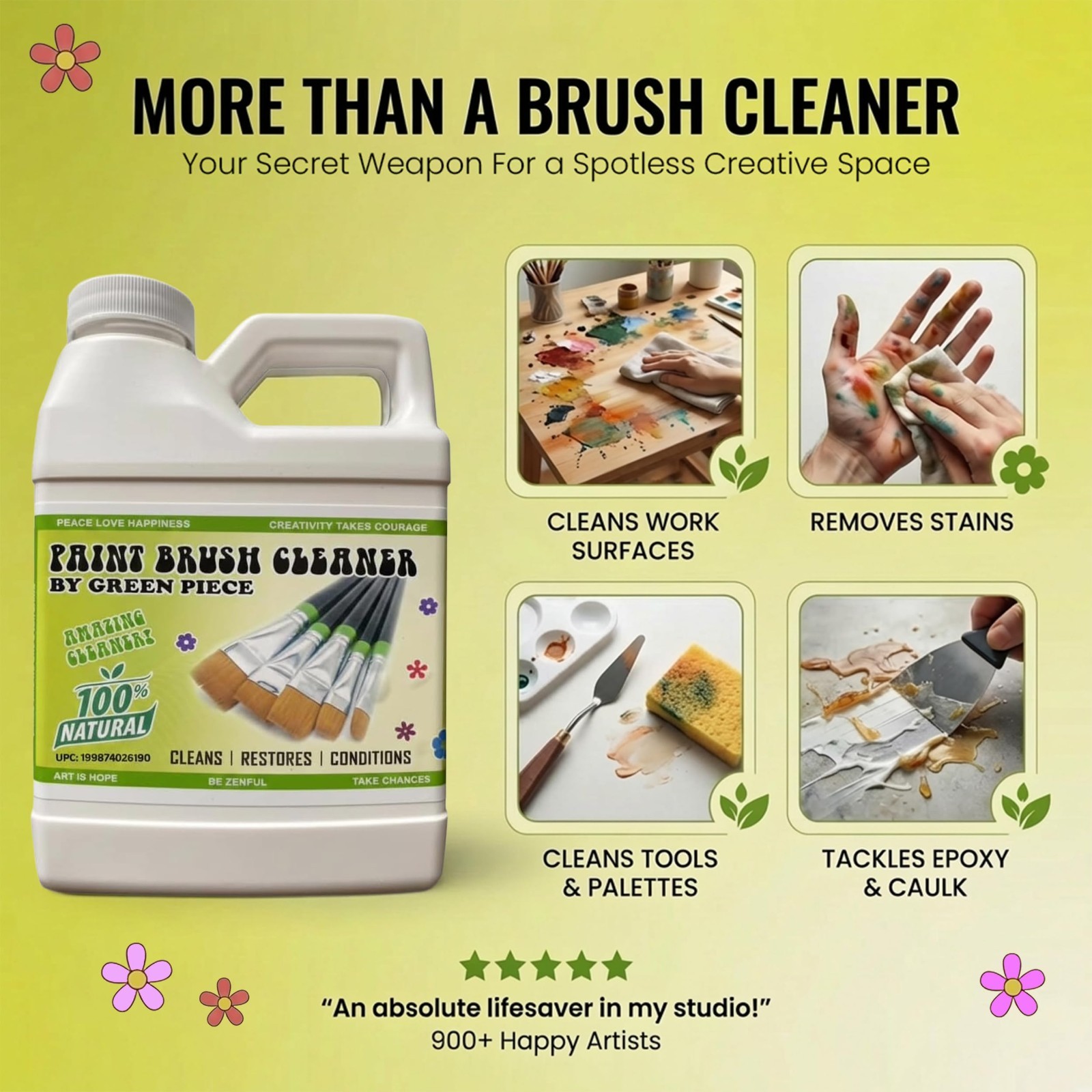 Natural Paint Brush Cleaner & Restorer – Non-Toxic, 18 Oz – Cleans Acrylic, Late
