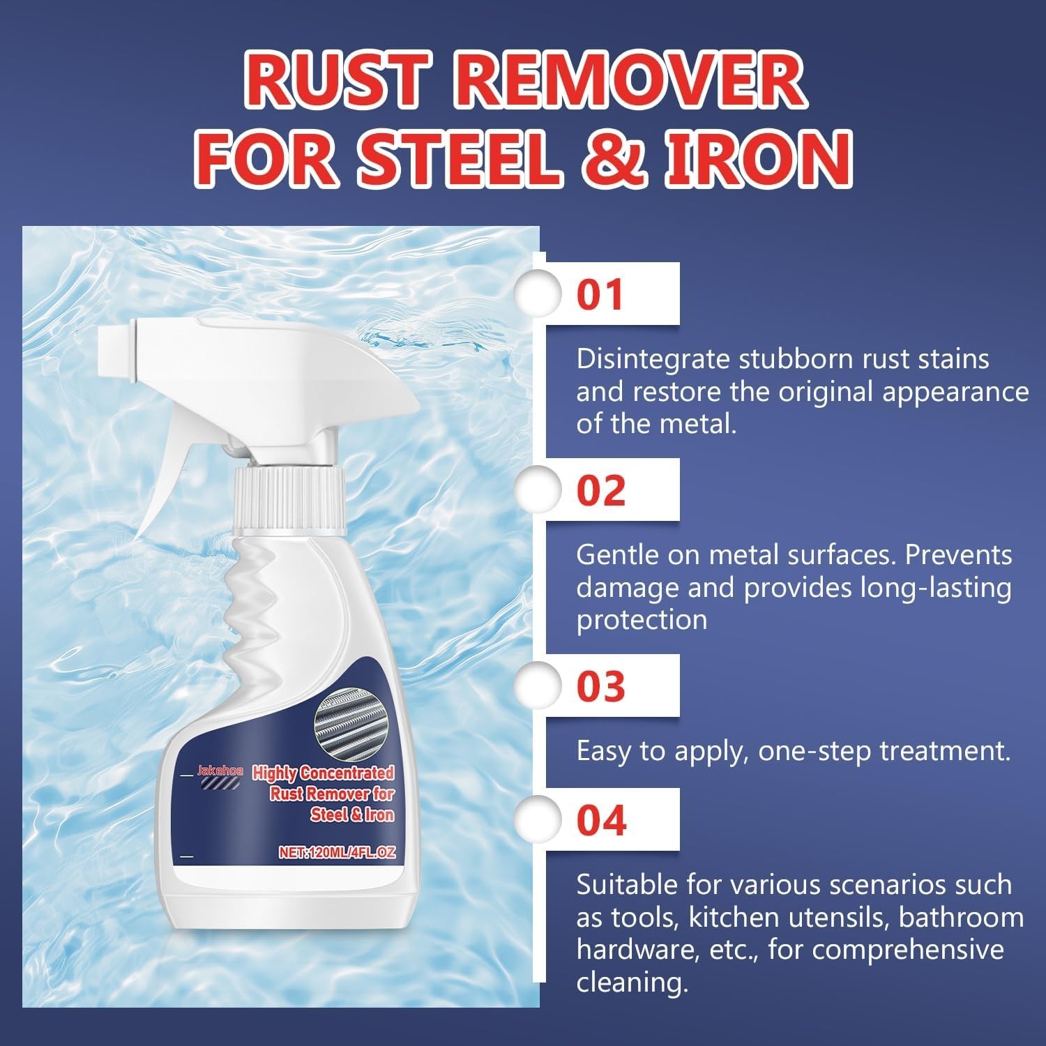 Rust Remover Spray Metal Cleaner Stainless Steel Rust Dissolver Heavy Duty 120ML