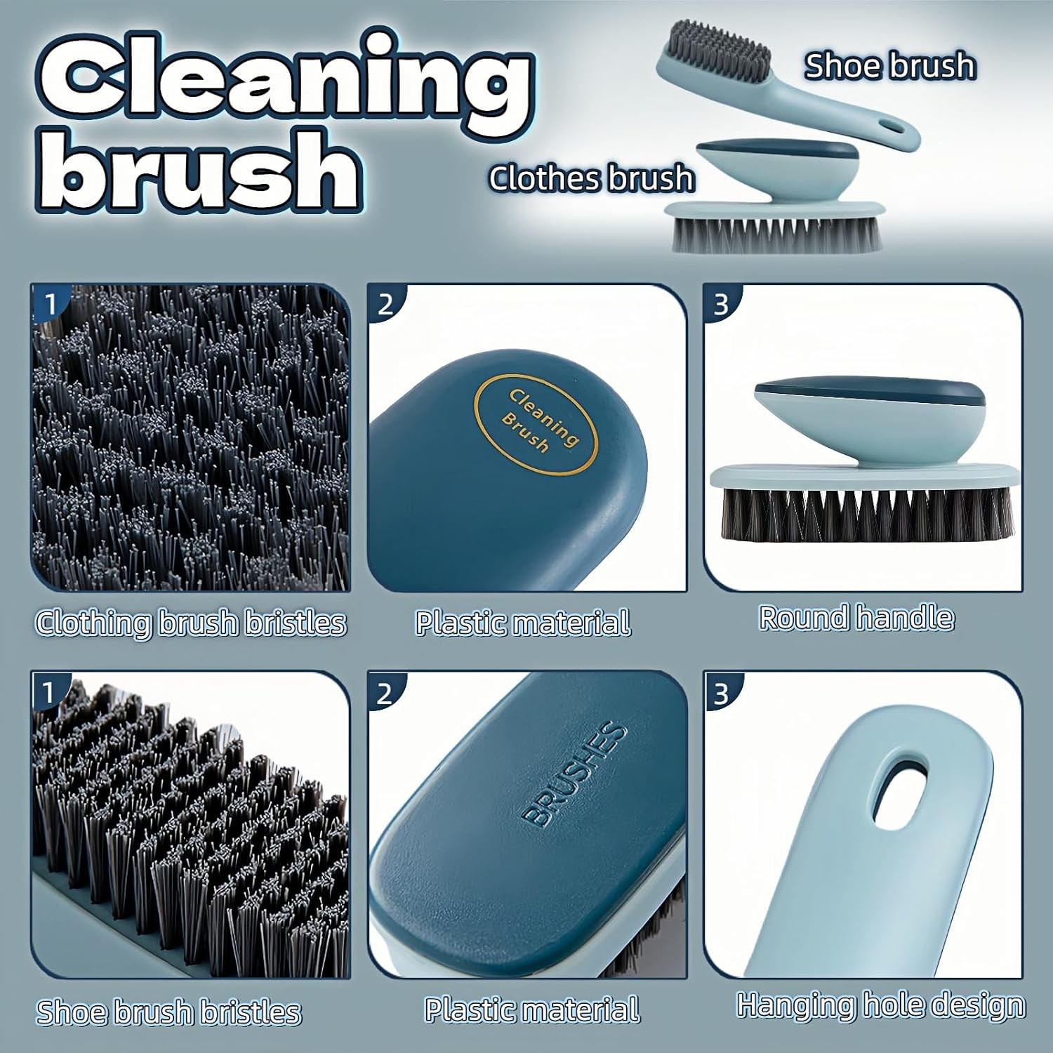Ergonomic Shoe Clothing Brush Set 2 Piece Heavy Duty Stain Remover Non Slip Grip