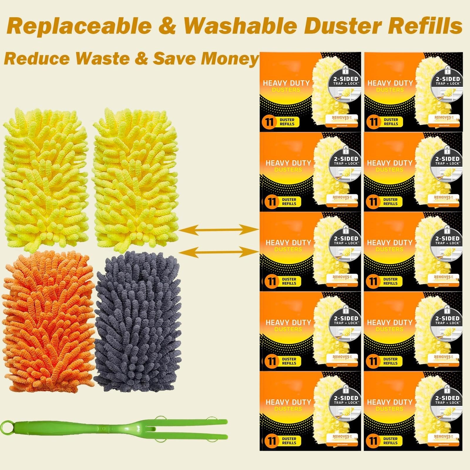 Reusable Duster for Swiffer, 2 Refills +1 Handle, 360 Heavy Duty Duster Refil…