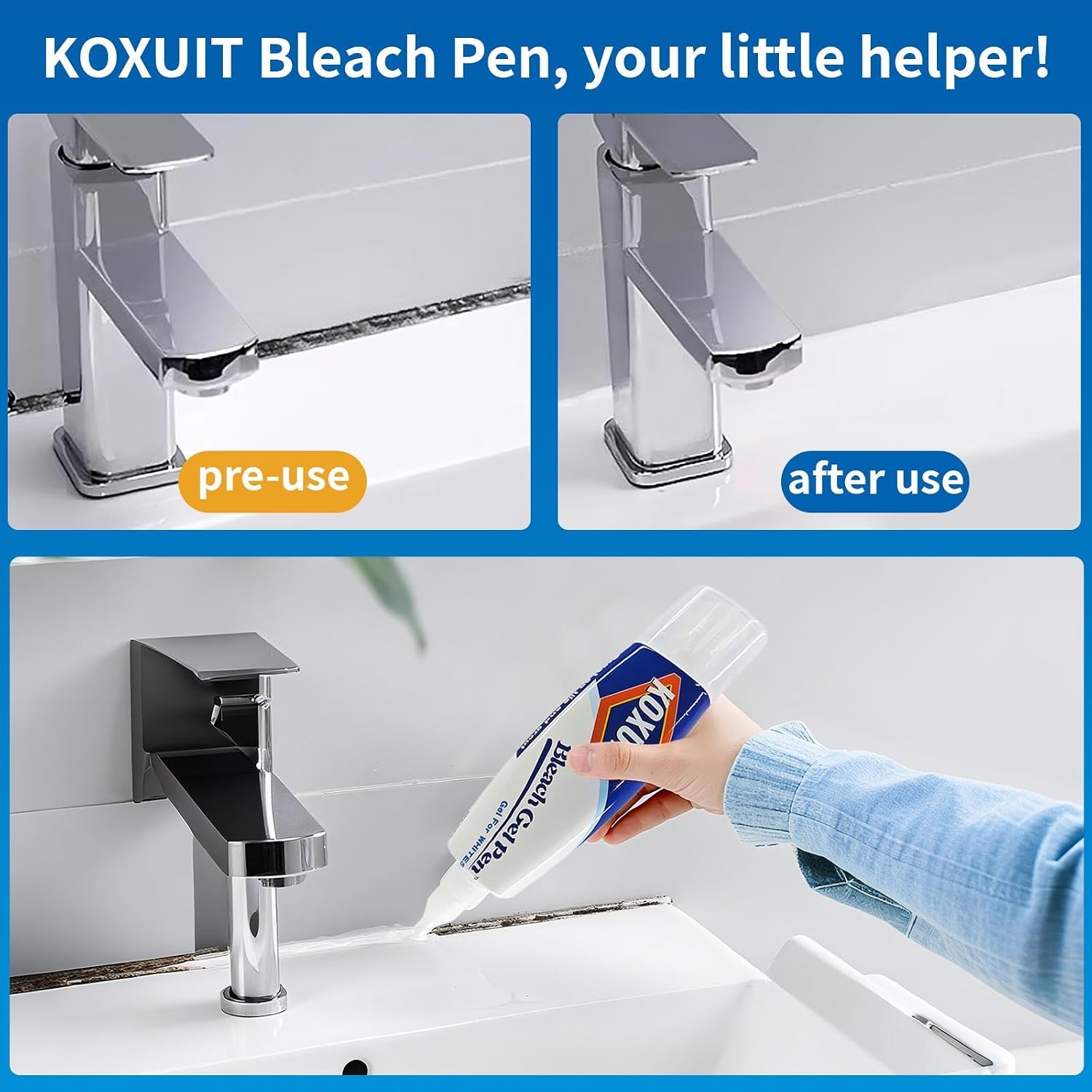 Portable Dual-Tip Bleach Pen White Clothes & Grout Travel-Ready 2-in-1 Gel