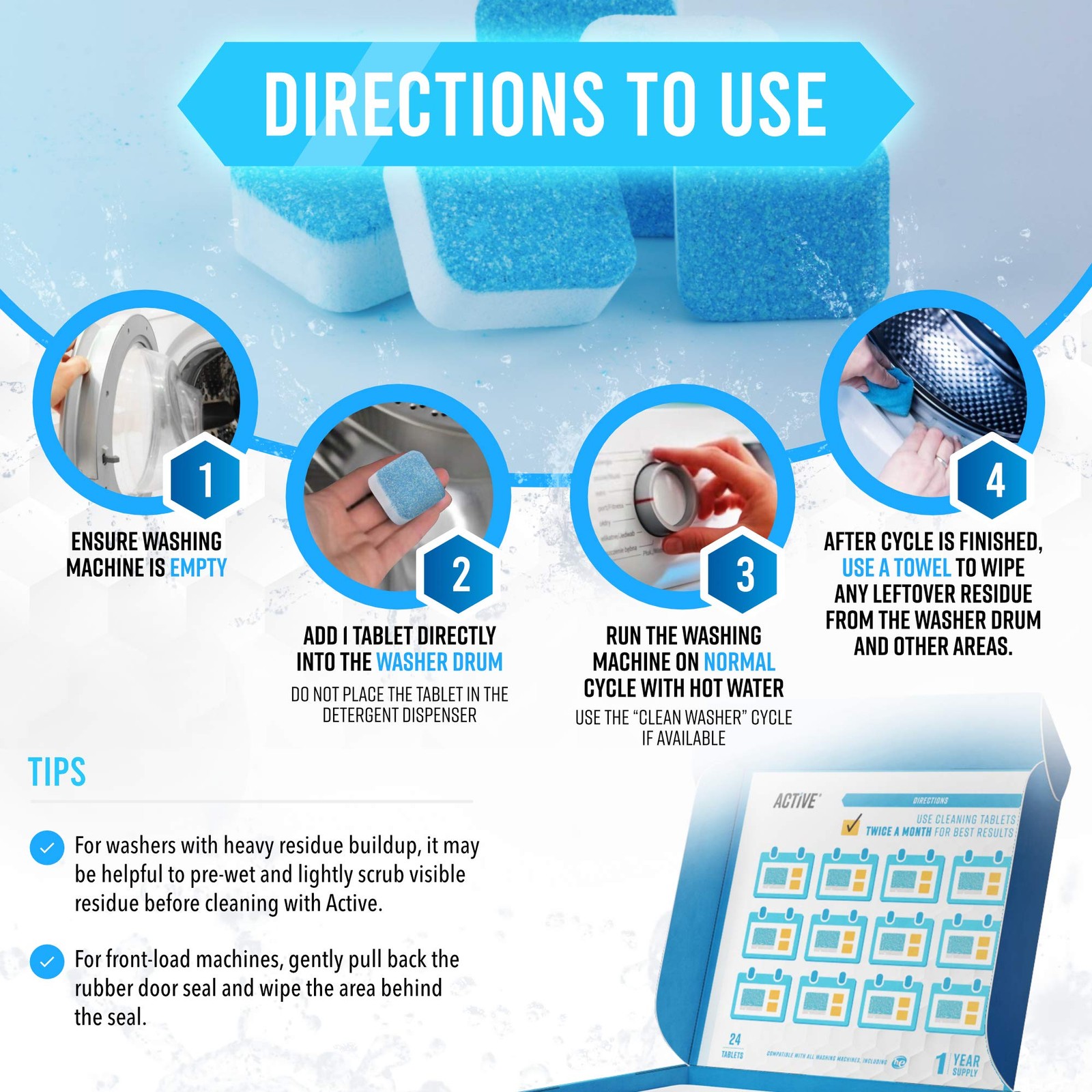 Washing Machine Cleaner Descaler 48 Pack – Value Size Deep Cleaning Tablets H…