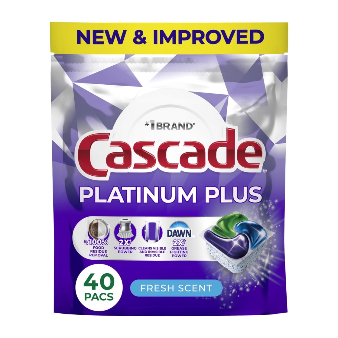 Cascade Platinum Plus Dishwasher Pods, Fresh Scent Dish Detergent, 40 Count