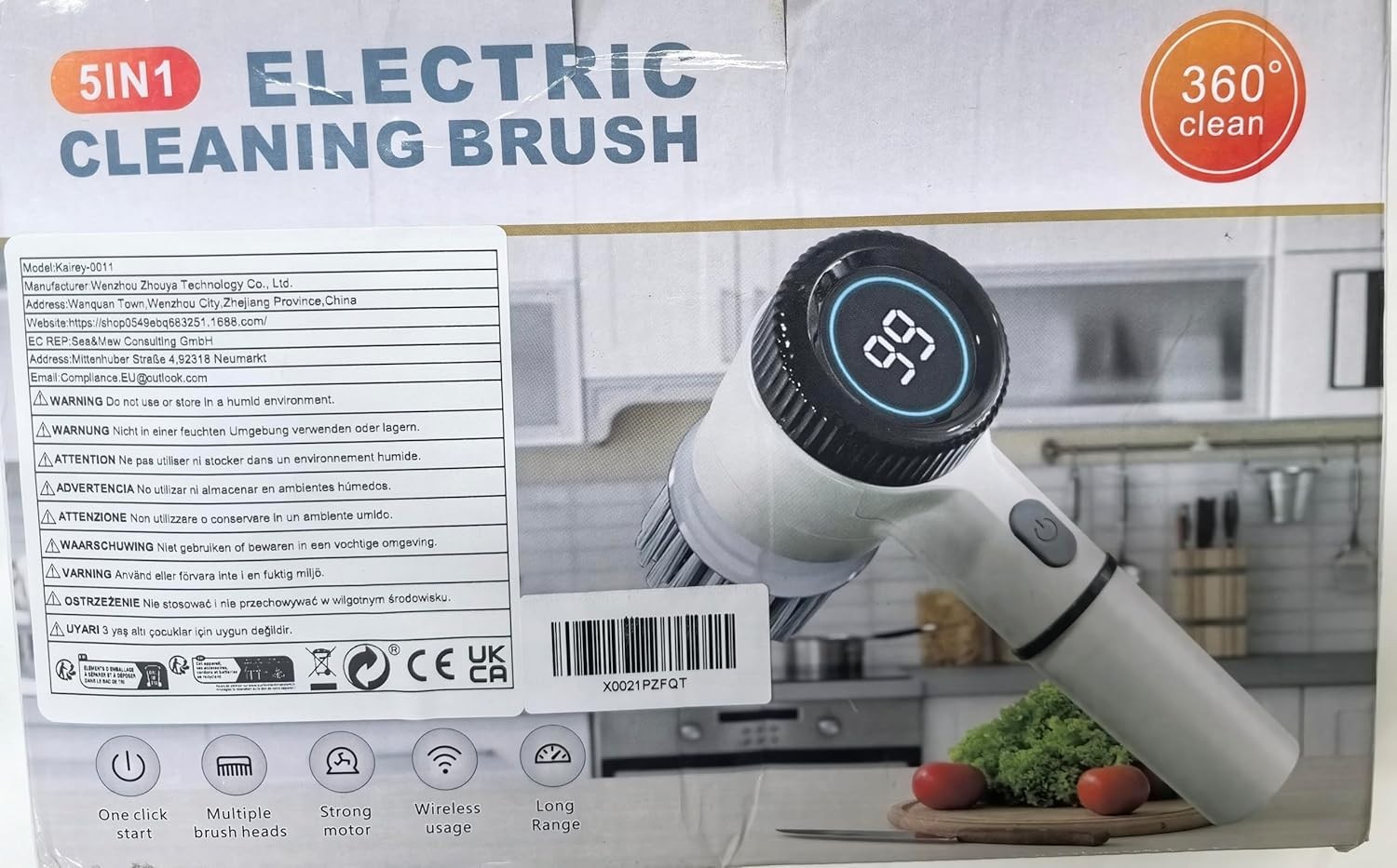 Cordless Electric Spin Scrubber 3-Speed Power Cleaning Brush w/Battery Display