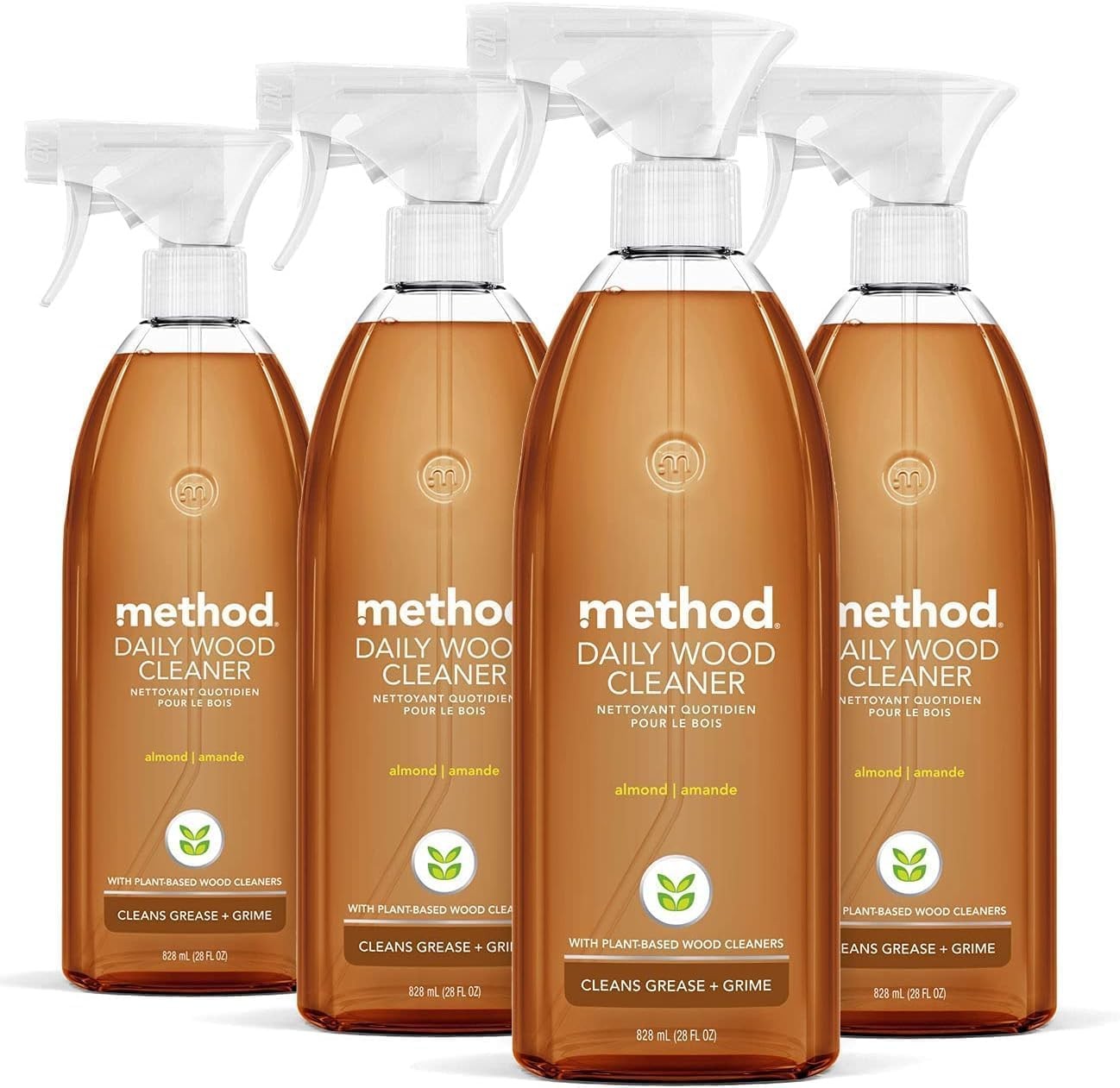 Method Daily Hardwood Cleaner, Almond, Cleans 28 Fl Oz (Pack of 4), Clear