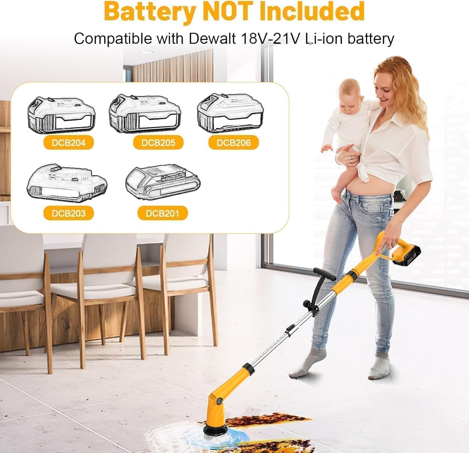 1500 RPM Electric Spin Scrubber for Dewalt 20V Battery, Power Shower Scrubber fo