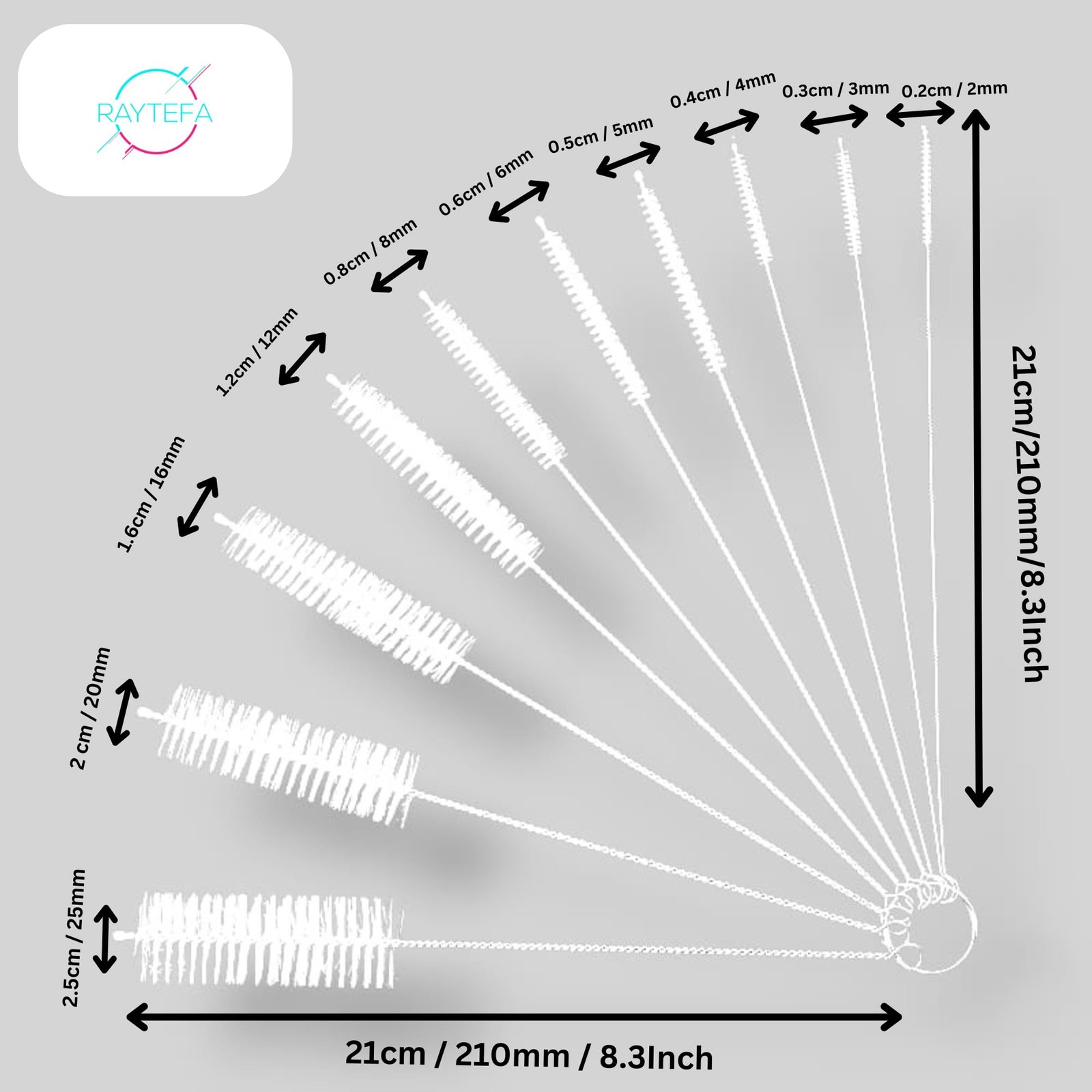 10 Pack Reusable Straw Cleaner Brushes Stainless Steel Handles Nylon Bristles