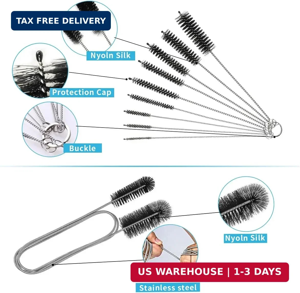 10PCS Flexible Drain Brush Straw Cleaner Brush Set,Pipe Cleaners Brush,61Inch St