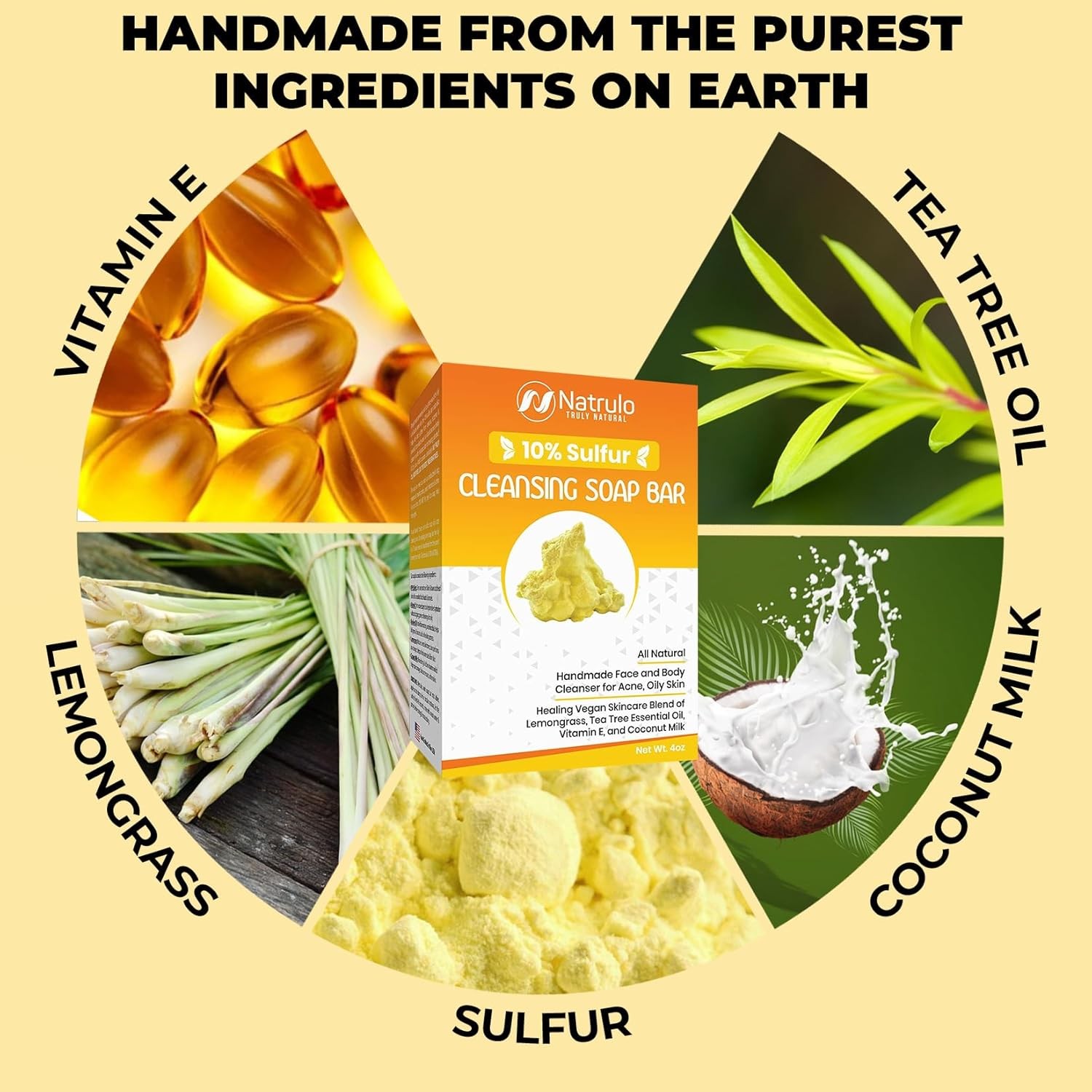 10% Sulfur Soap Cleansing Bar for Face & Body – All Natural Facial Cleanser for