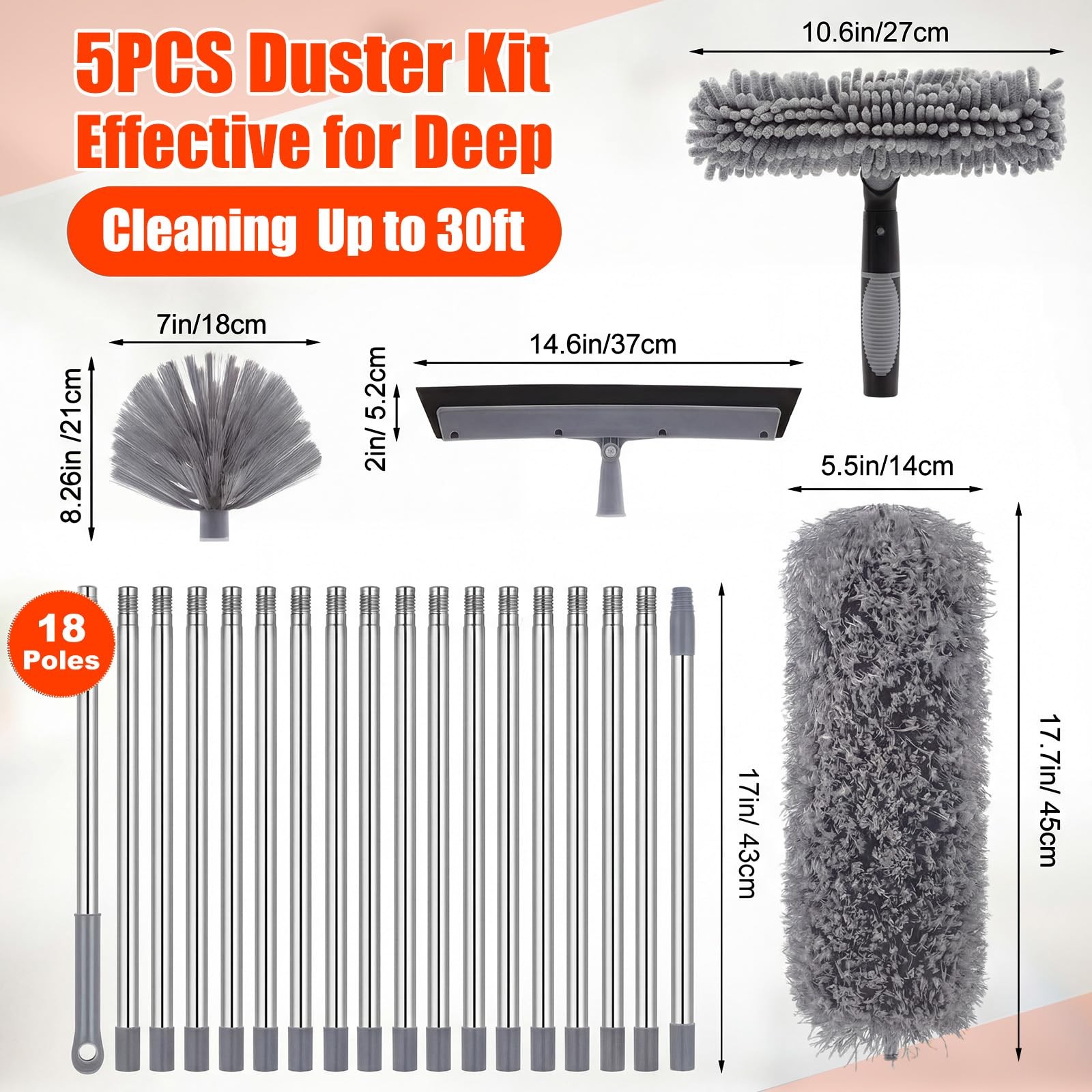 30 Feet High Reach Duster Kit with 2-24 ft Extension Pole High Ceiling Dustin…