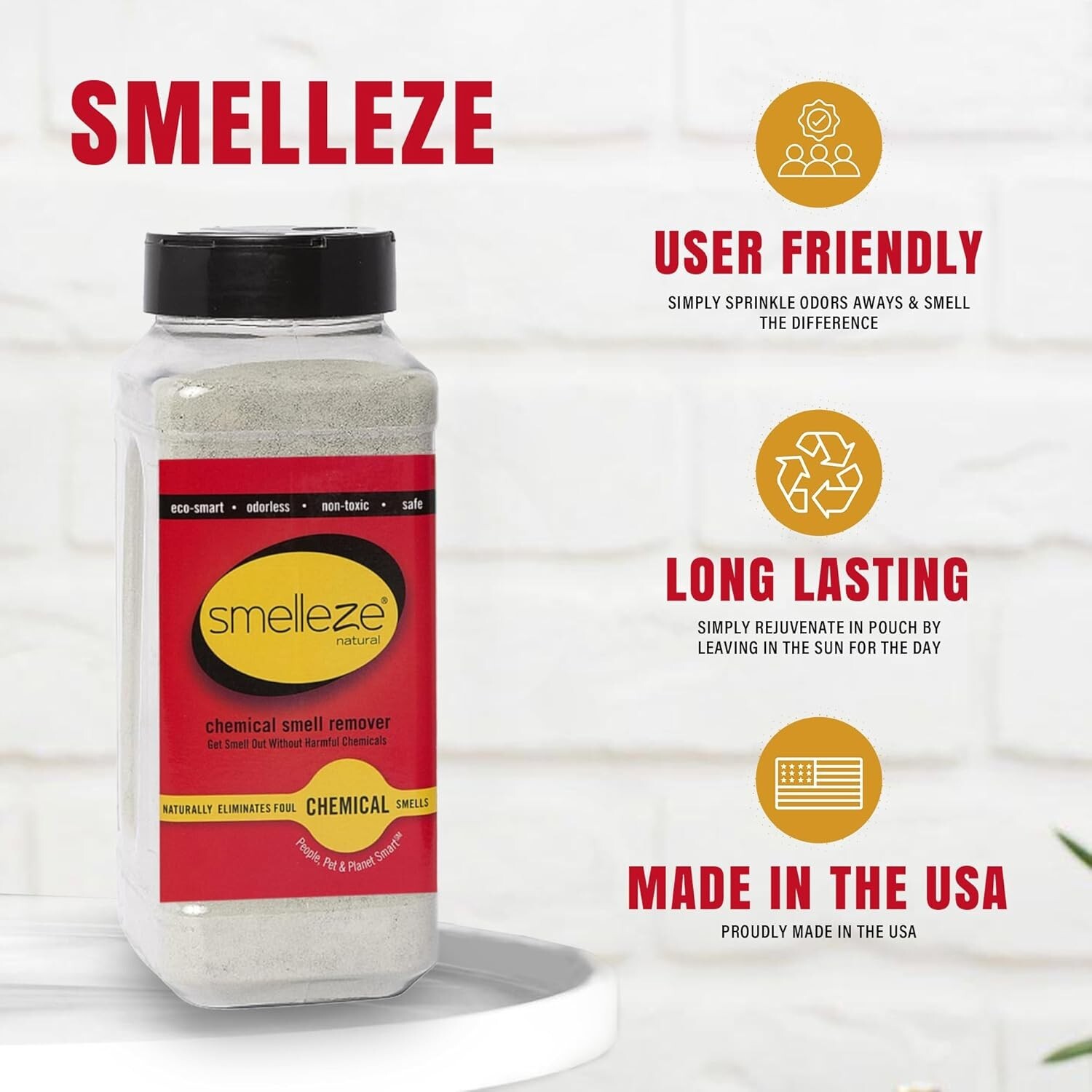 SMELLEZE Natural Chemical Odor Eliminator Powder: 2 lb. Bottle. Rid Carpet Odor