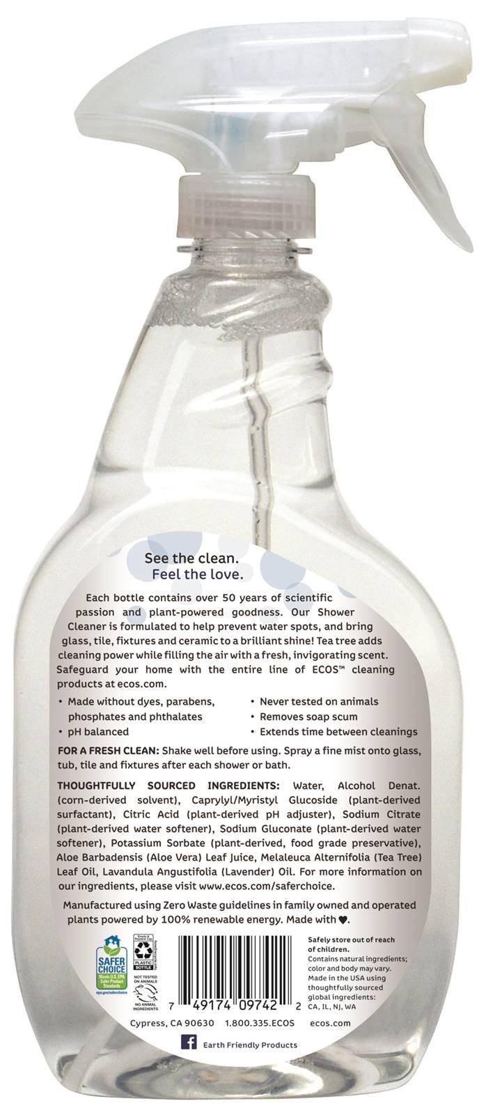 1 PC Earth Friendly Products Shower Cleaner Tea Tree Oil Bathroom Spray 22 oz