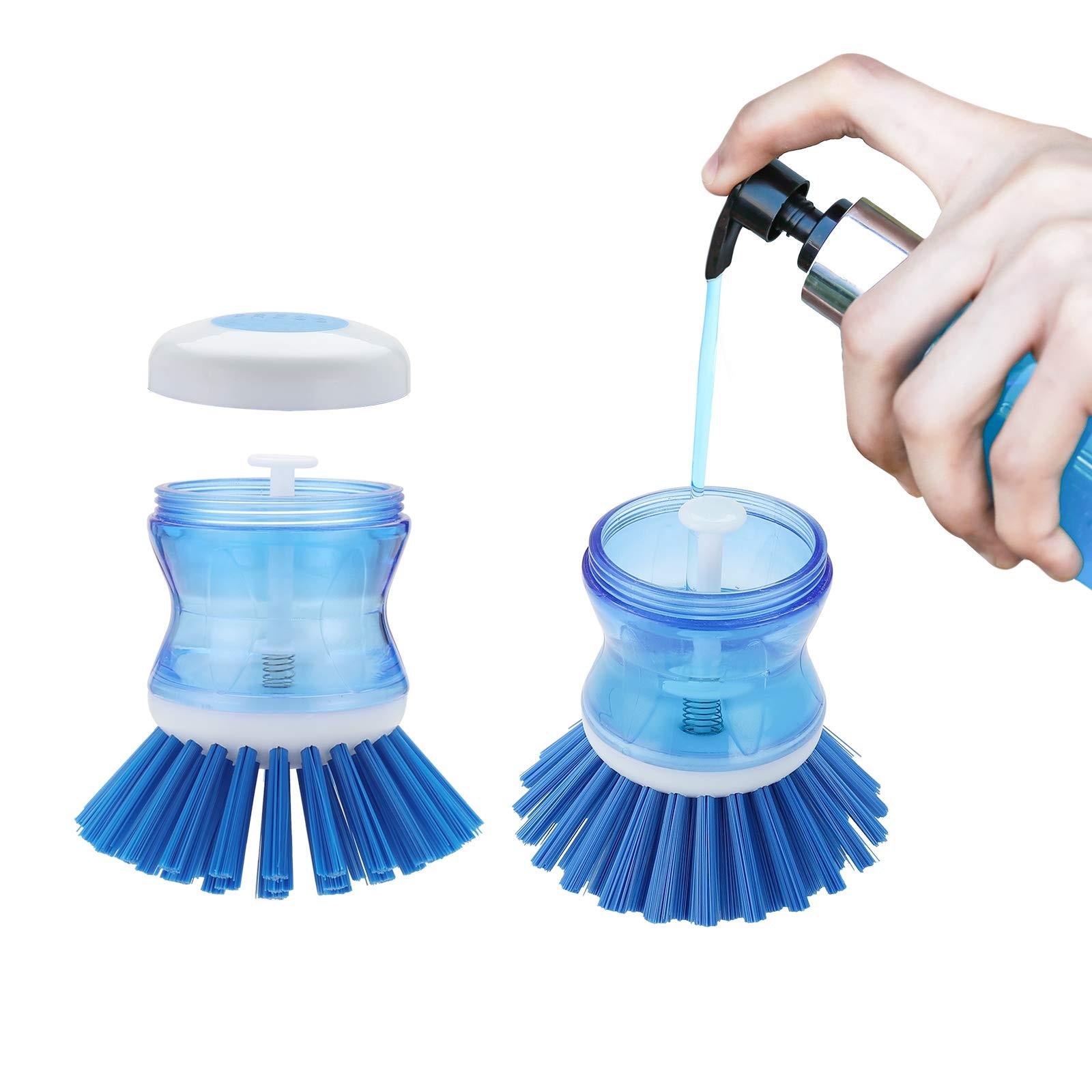 Dish Brush with Soap Dispenser for Dishes Pot Pan Kitchen Sink Scrubbing, Blue 2