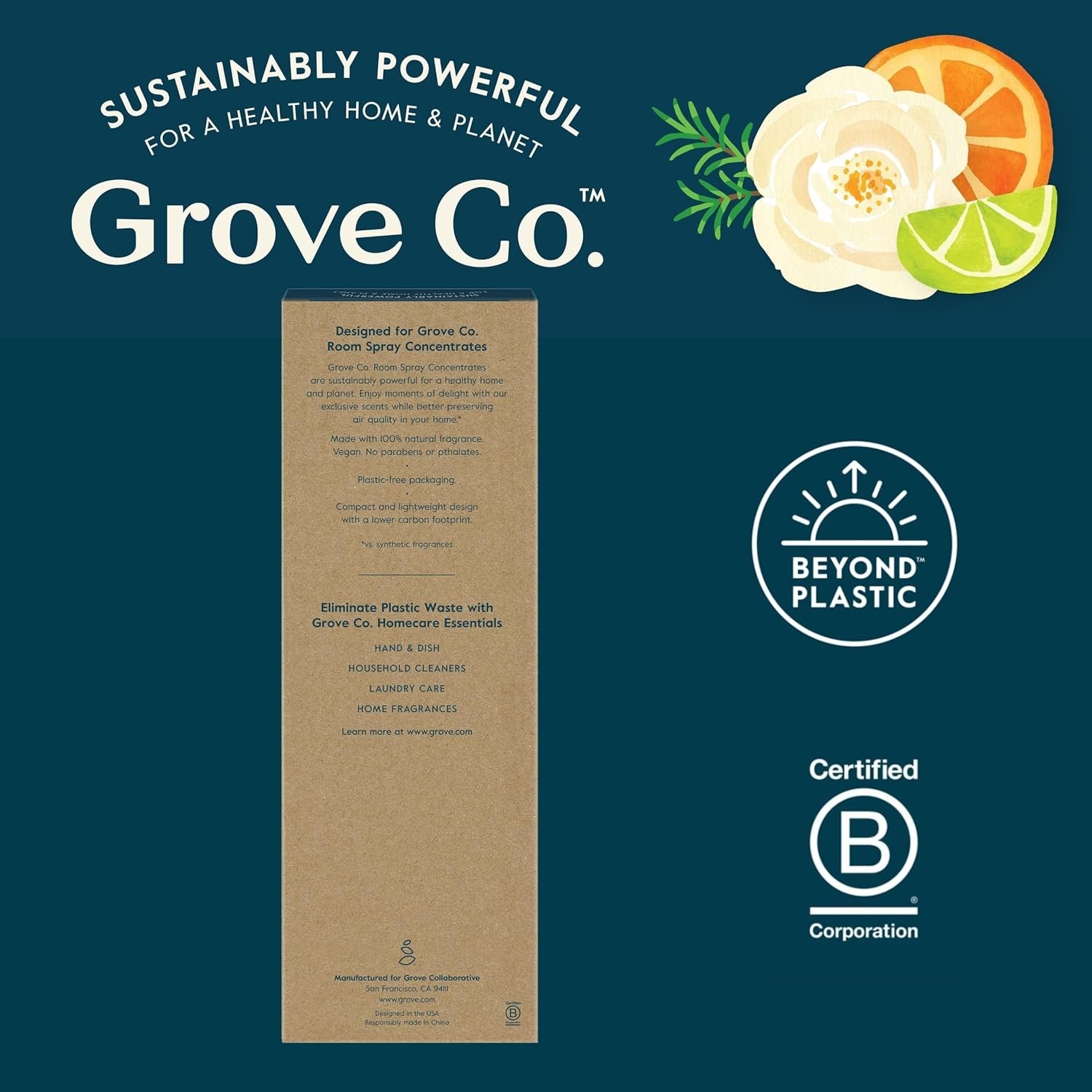 Spray Bottle Refillable 8 Oz Glass Lead-Free Dishwasher Safe By GROVE CO.