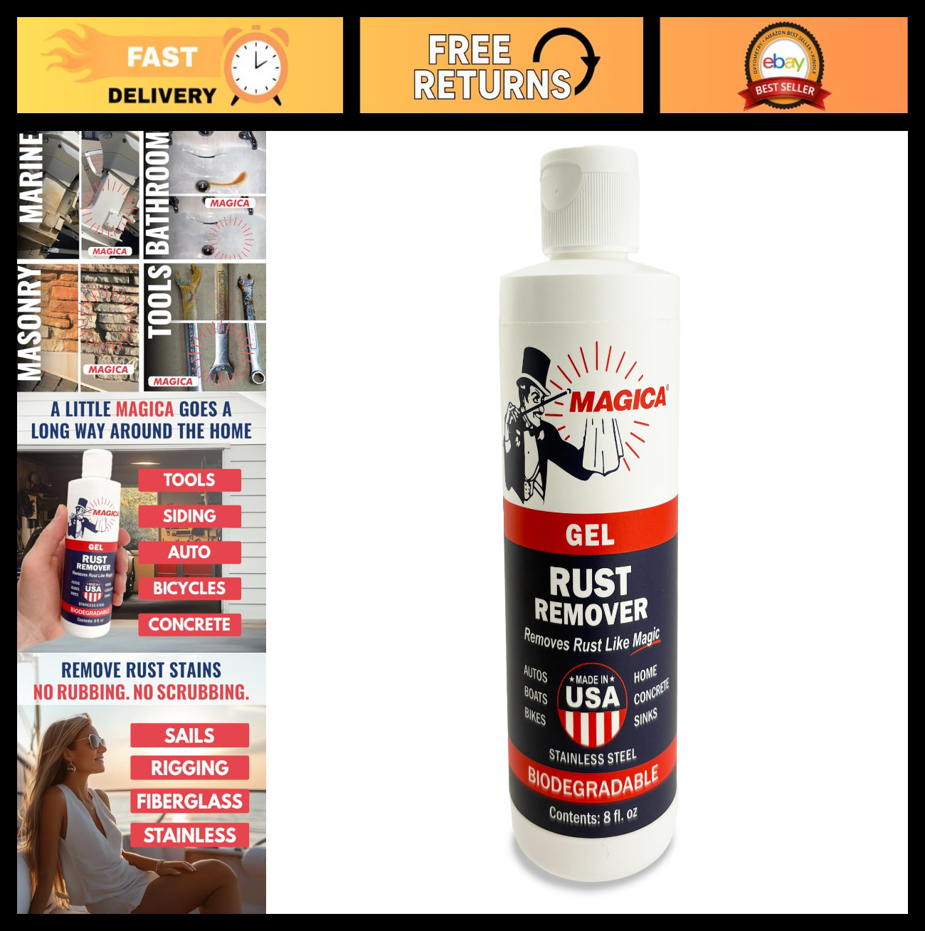 Rust Remover Gel – Effective Rust Stain Removal, 8oz, USA Made, 35 Years Proven