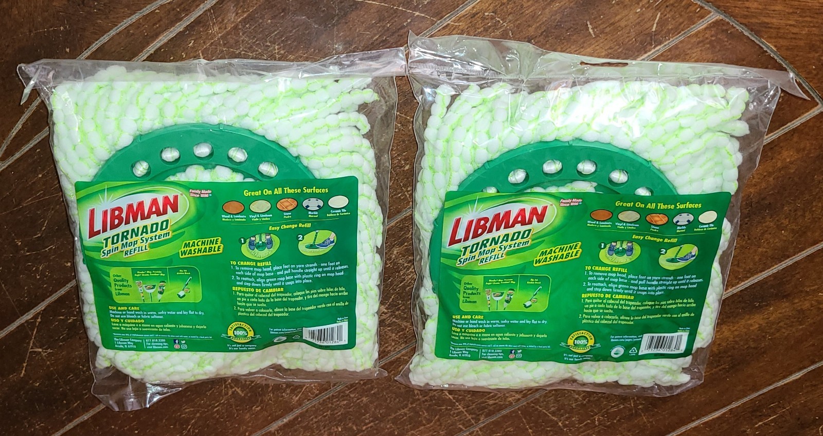 Lot of 2 LIBMAN Tornado Spin Mop System Refill ~Machine Washable~ #01284
