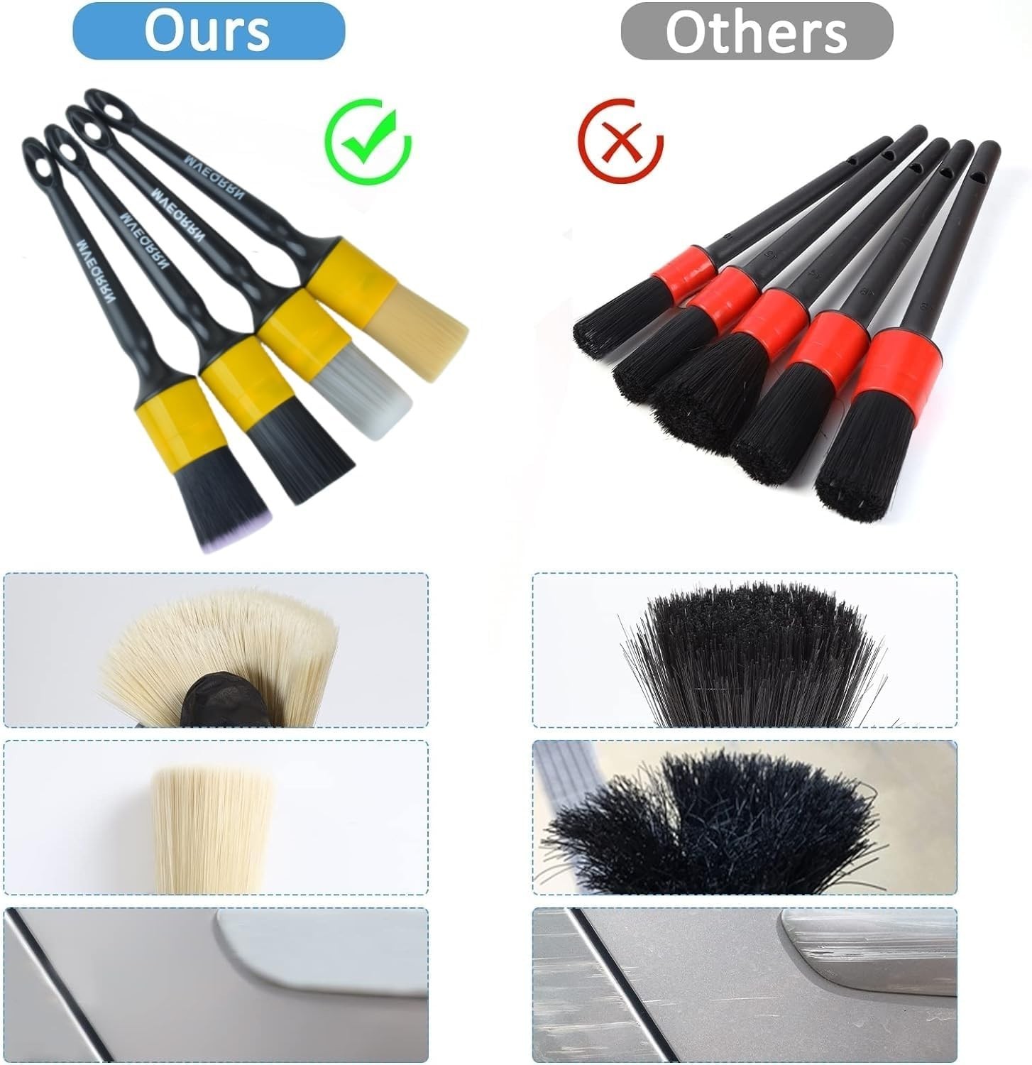 Car Detailing Brush Set Four Piece Boars Hair Ultra Soft No Scratch Interior