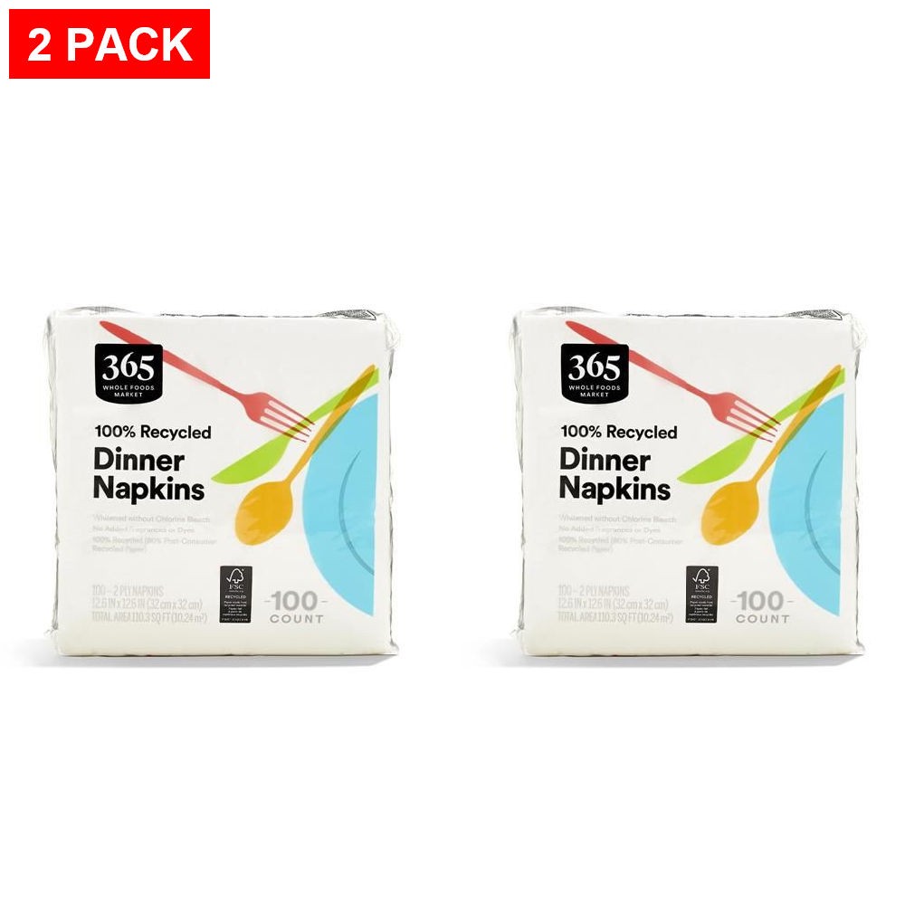 Whole Foods Market, Dinner Napkins, 2-Ply, 100 Count – Pack Of 2