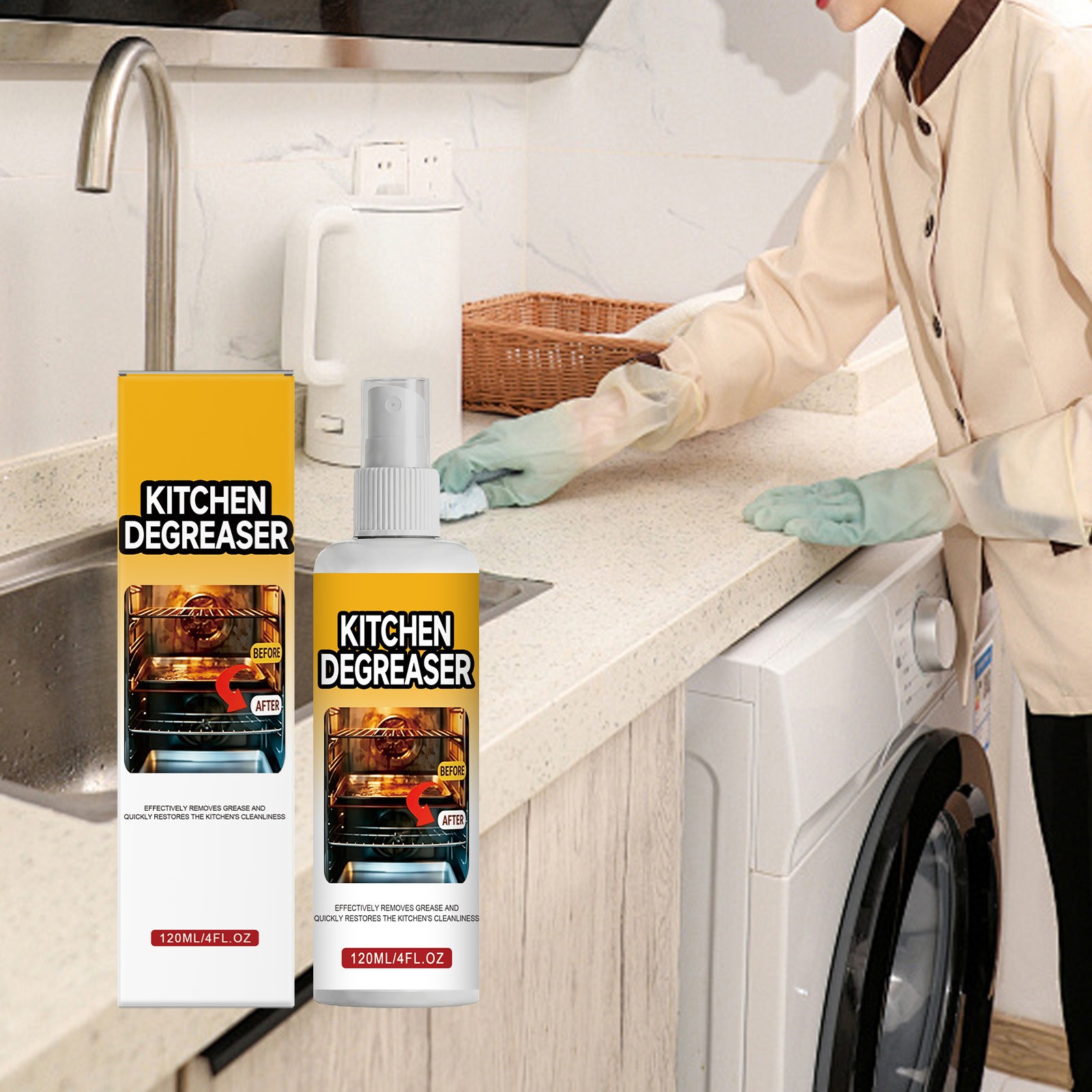 BBQ Grill Cleaner Spray 120ml, Heavy Duty Degreaser, Fast-acting Grease Removal