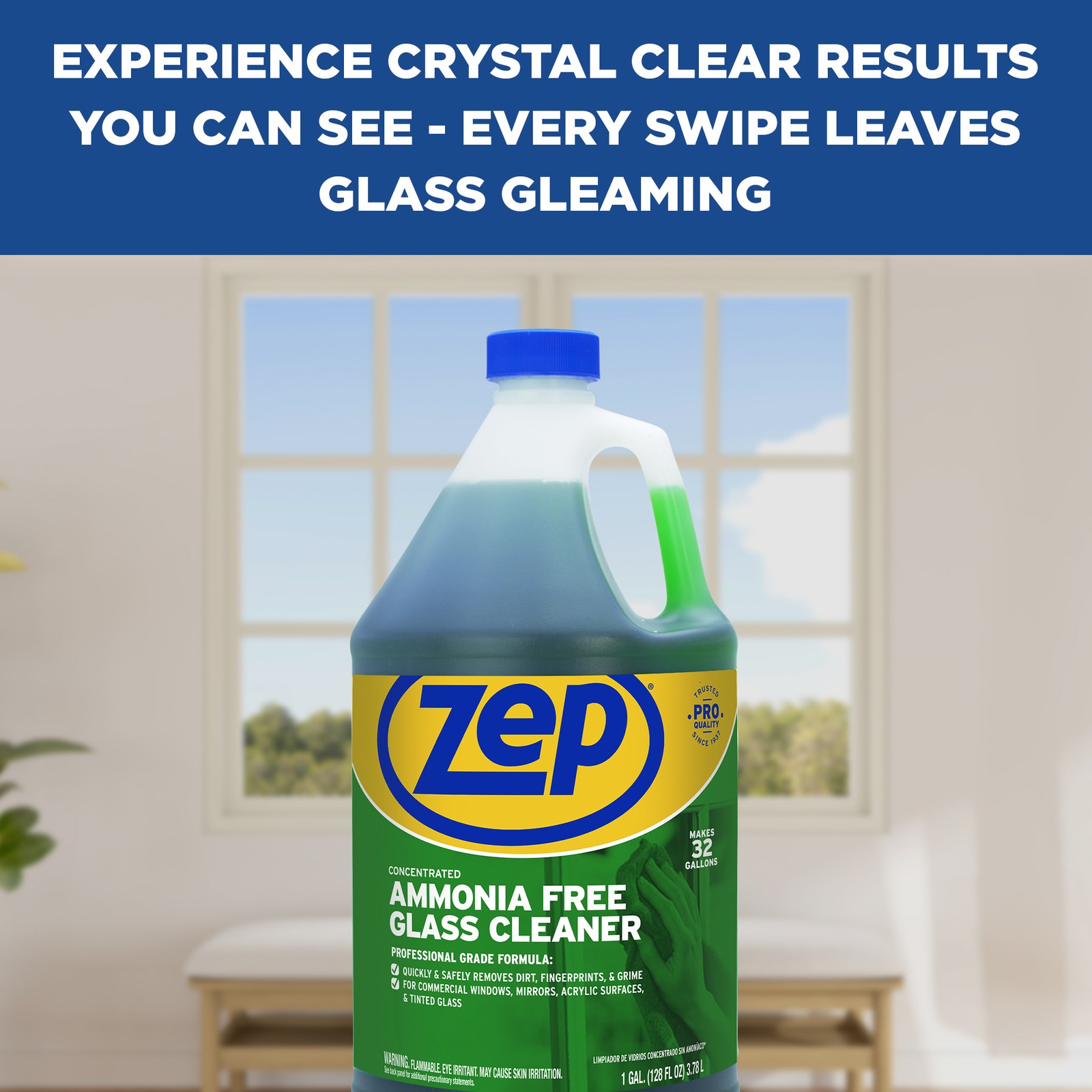Zep Ammonia Free Glass Cleaner Concentrate- ZU1052 – Commercial Strength
