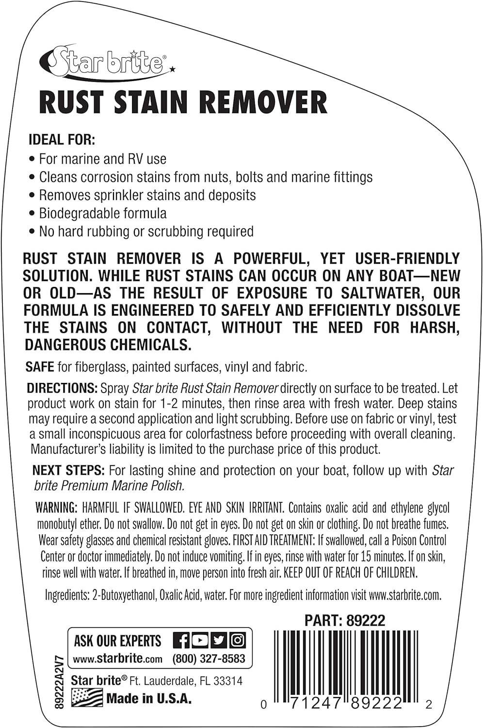 StarBrite Rust Stain Remover Spray 22 oz Case of 6 Dissolve Corrosion 089222