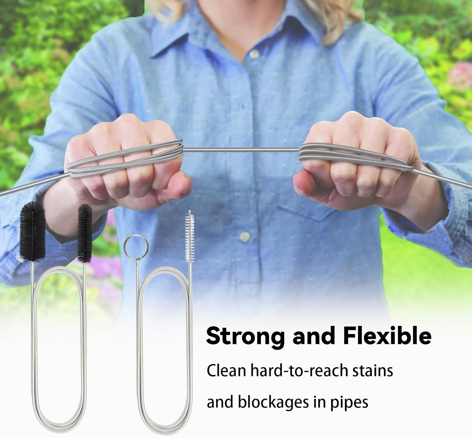 2 Pack Flexible Drain Brush 66 Inch Long Double Ended Hose Pipe Cleaners Black
