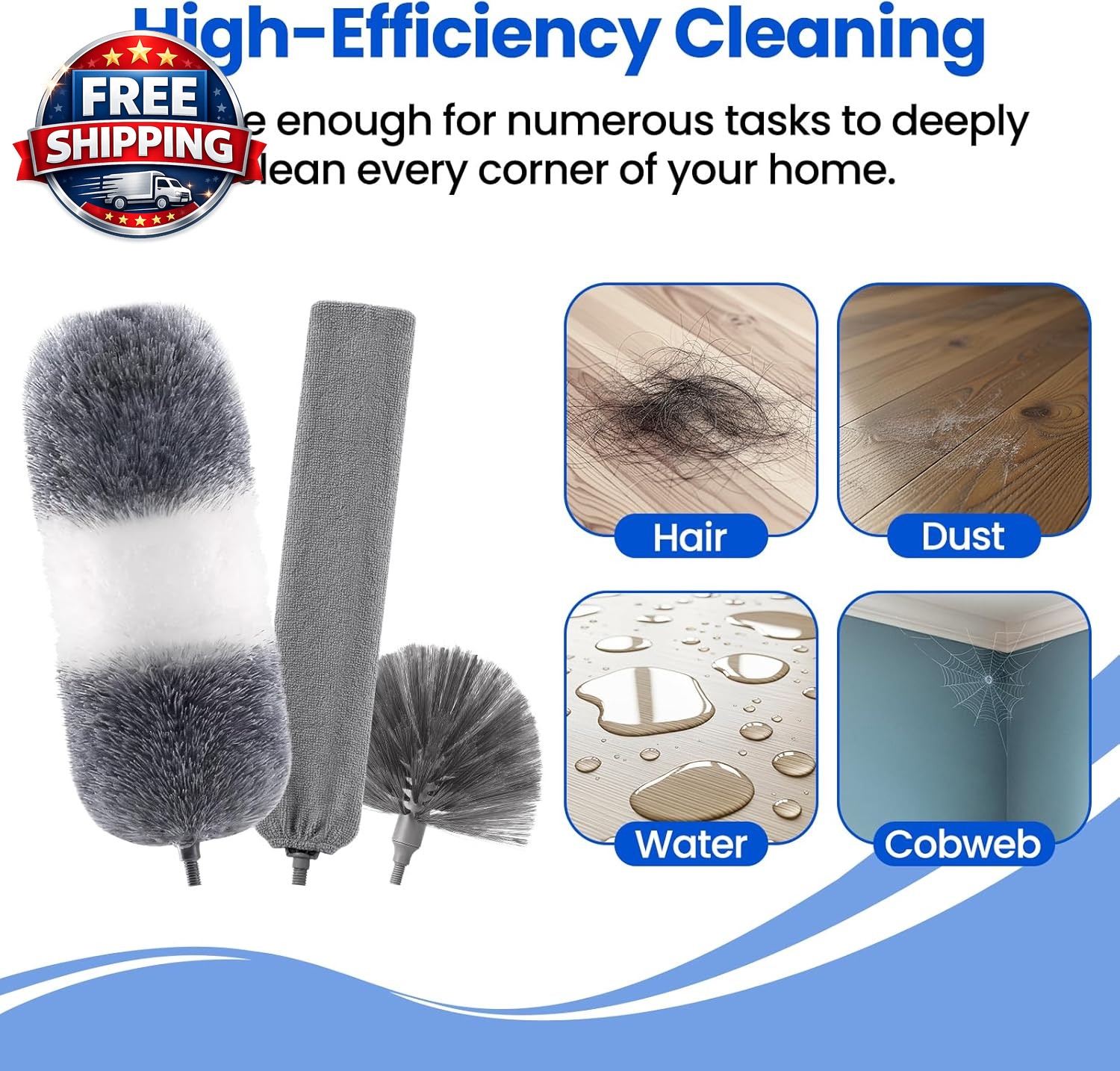Extra-Long Dusters Kits with Extension Pole, Cobweb Duster, Microfiber Dusting C