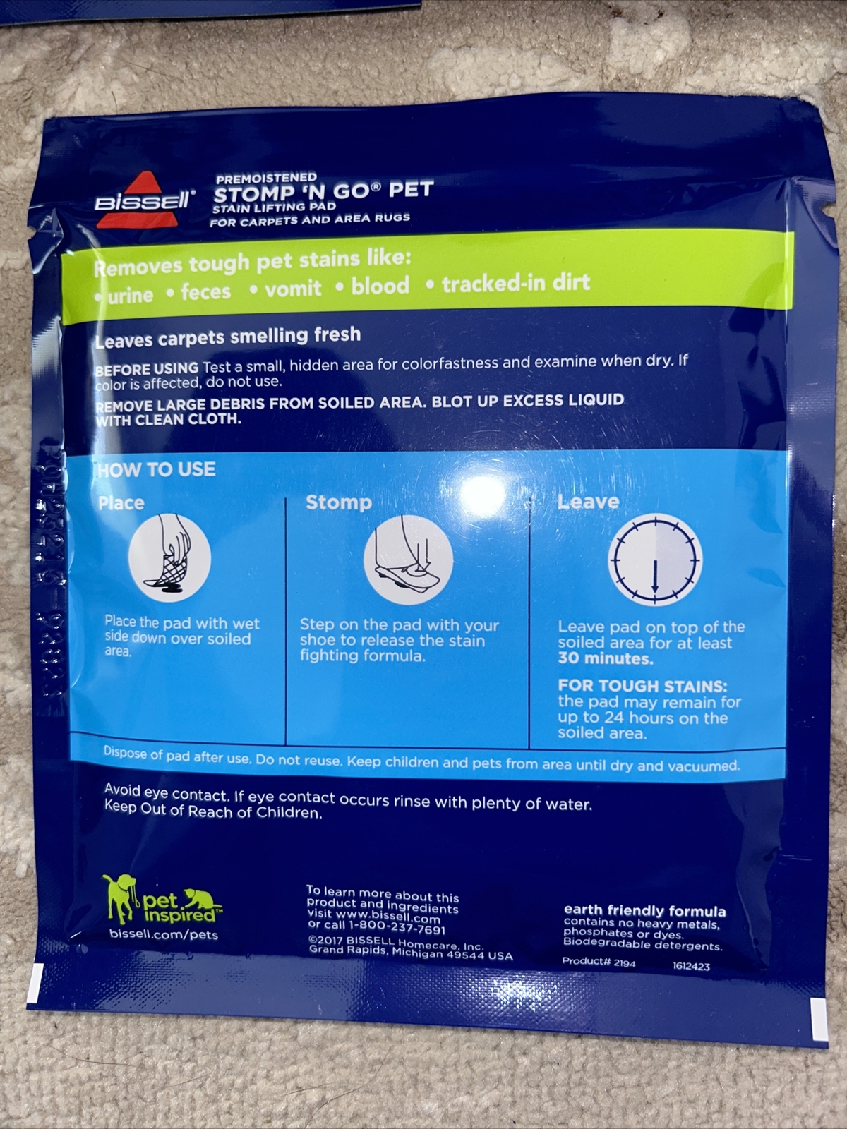 Bissell Stomp ‘n Go Pet Stain Lifting Pad+ OXY 5 Pack New Sealed.