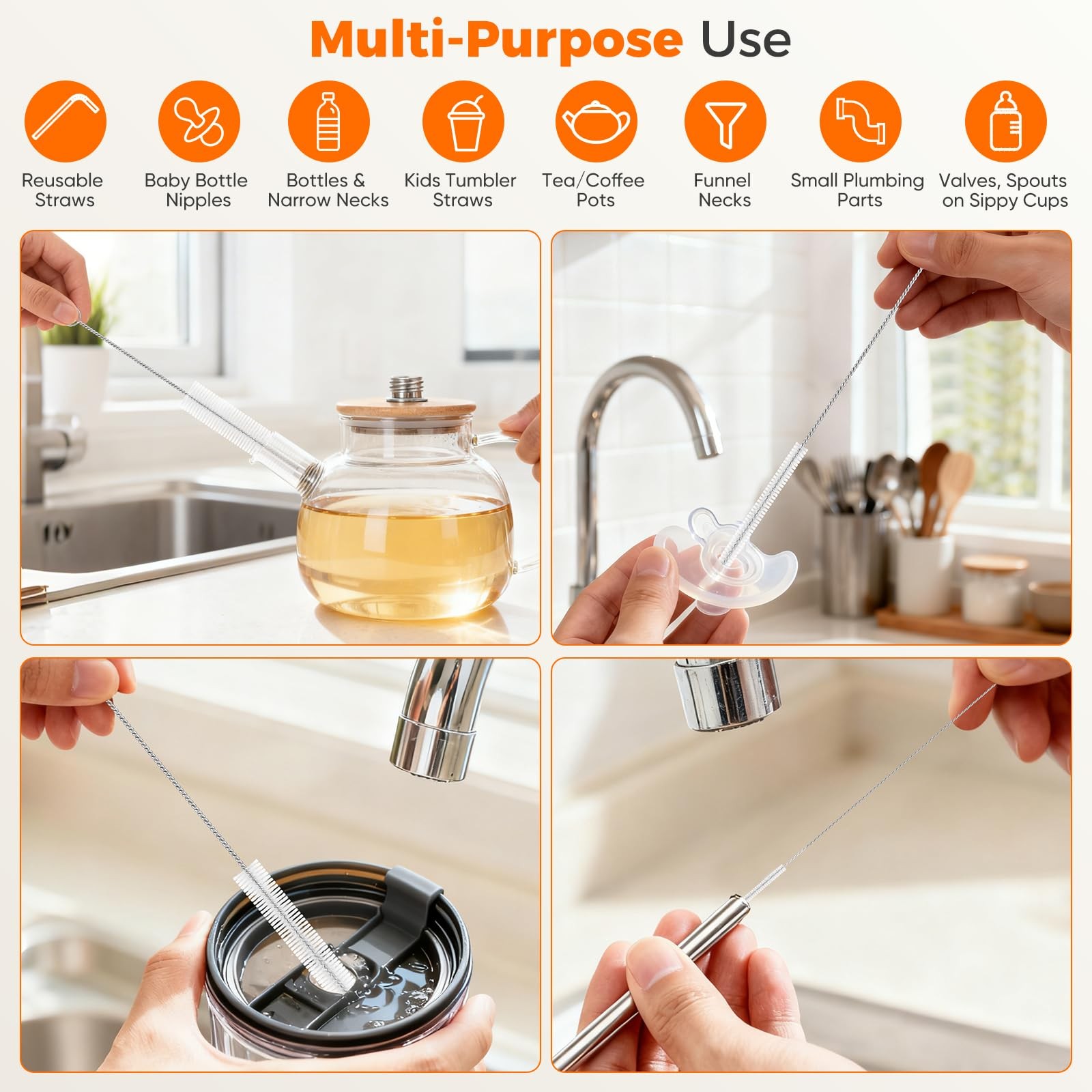 Iwooduubb 10-Packs Premium Straw Cleaner Brush in Mixed Sizes, 8IN Long Reusa…
