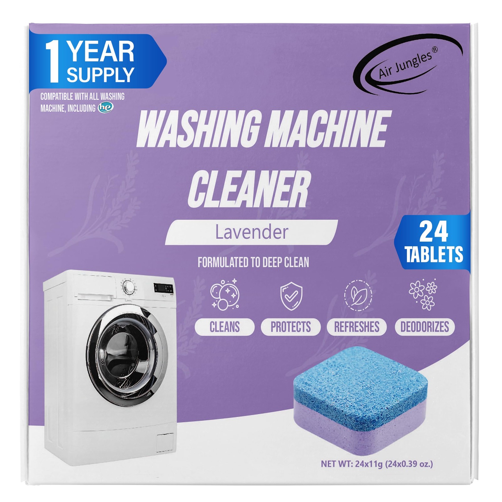 Washing Machine Cleaner Tablets 24 Count, Lavender Scent, Deep Cleaning Laund…