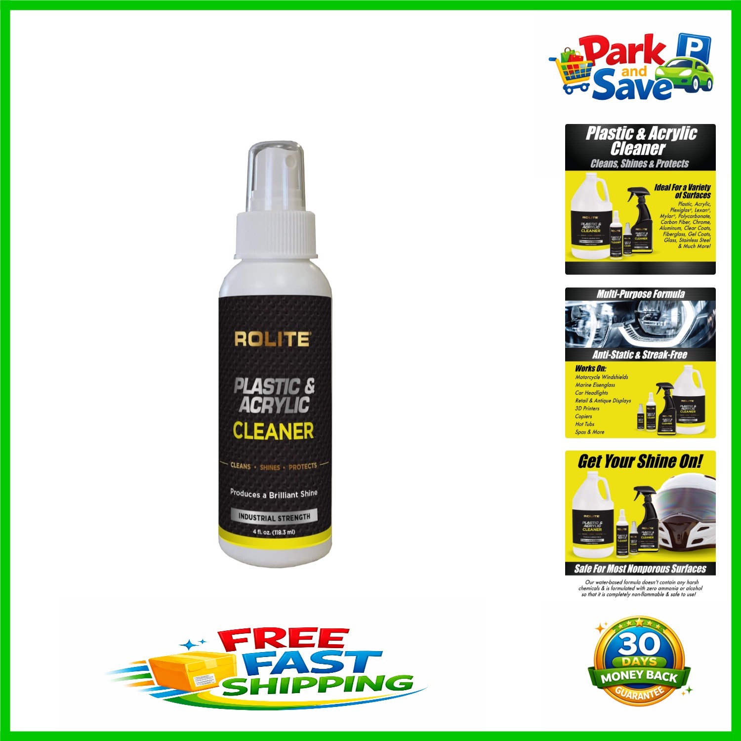 Plastic & Acrylic Cleaner 4 fl. oz. – Anti-Static, Streak-Free for Cars & Homes