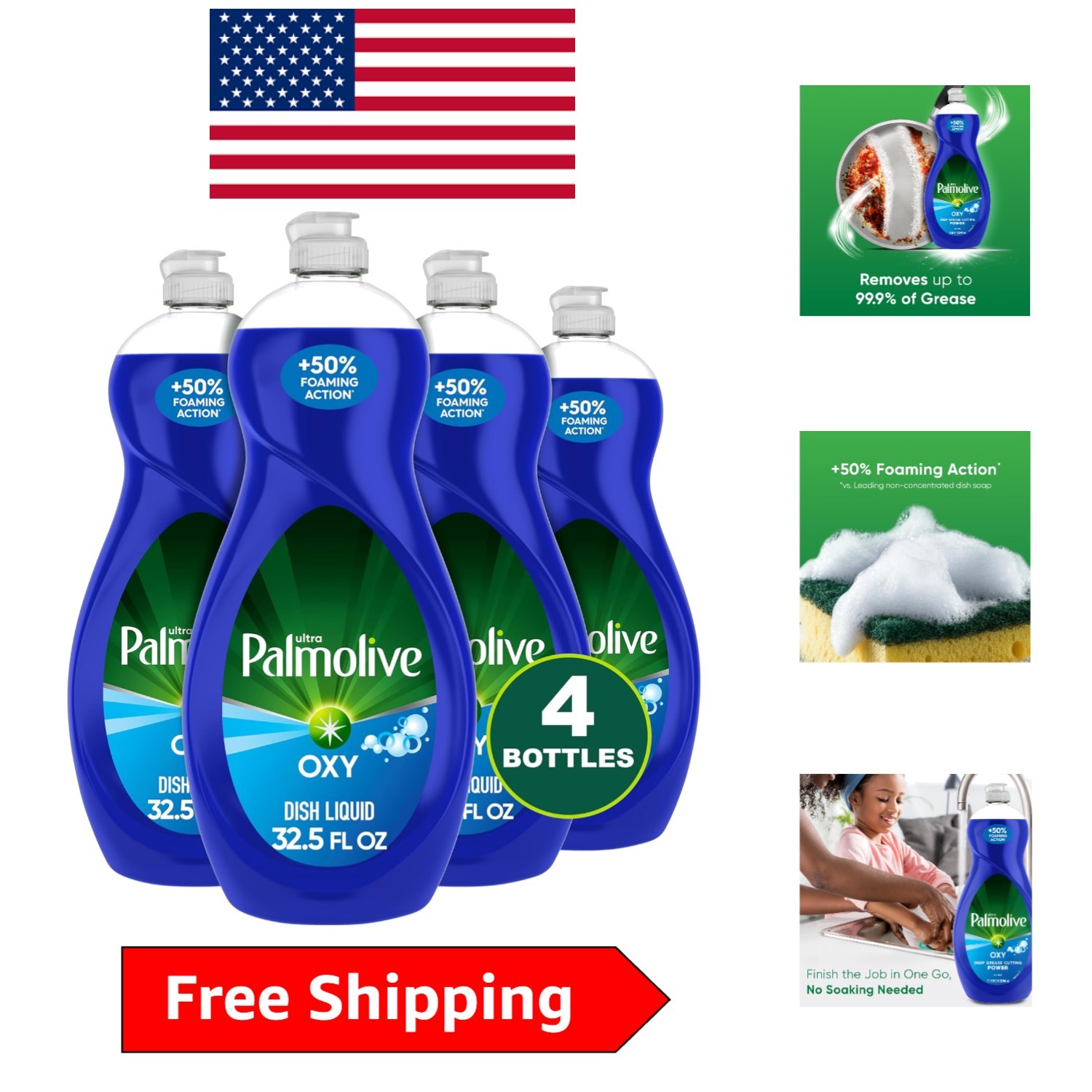 Ultra Dish Soap 4-Pack – Powerful Oxy Degreaser (32.5 Fl Oz) for Multi-Surface