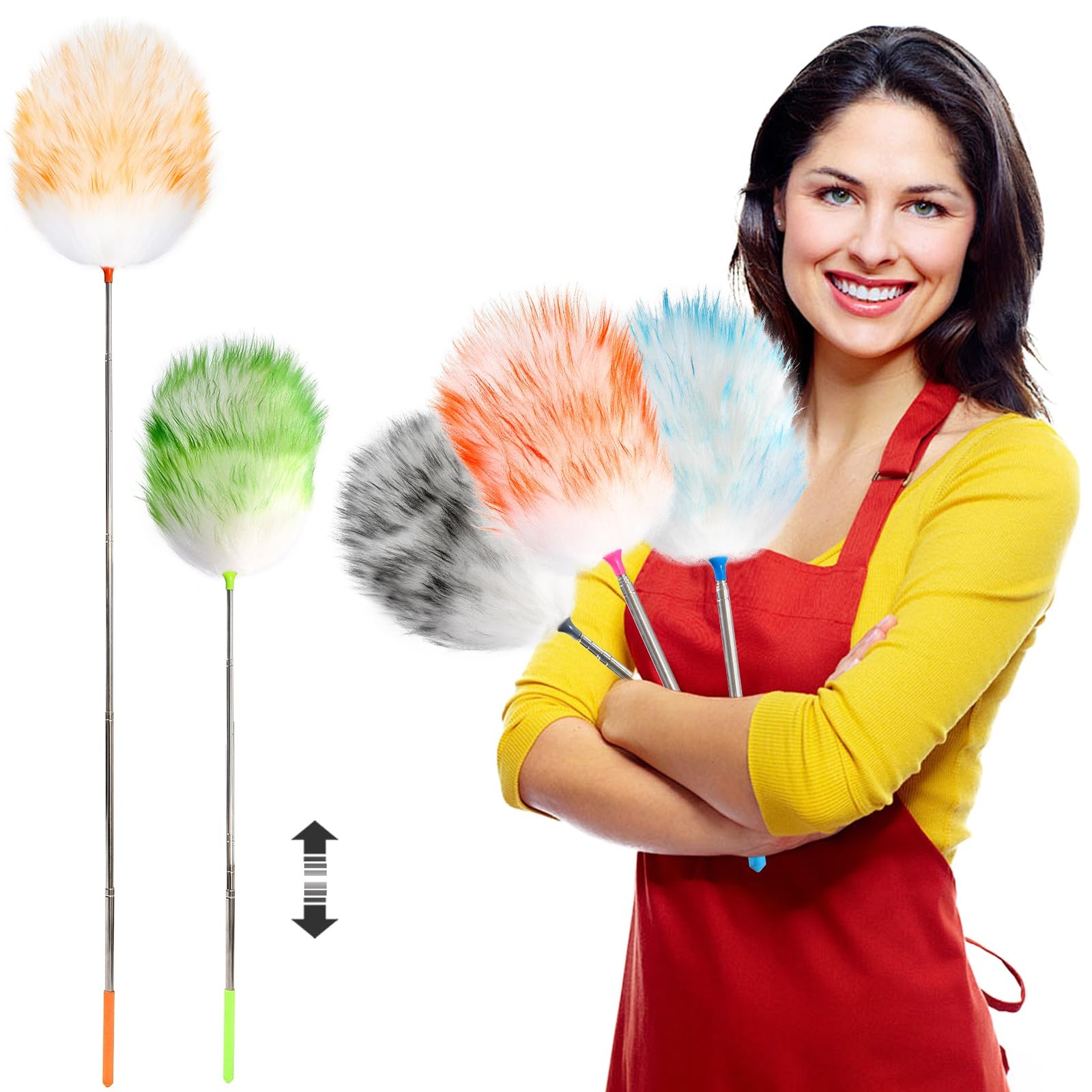 5PCS Extendable Lambswool Duster with 35-55 Inch Adjustable Aluminum Handle,F…