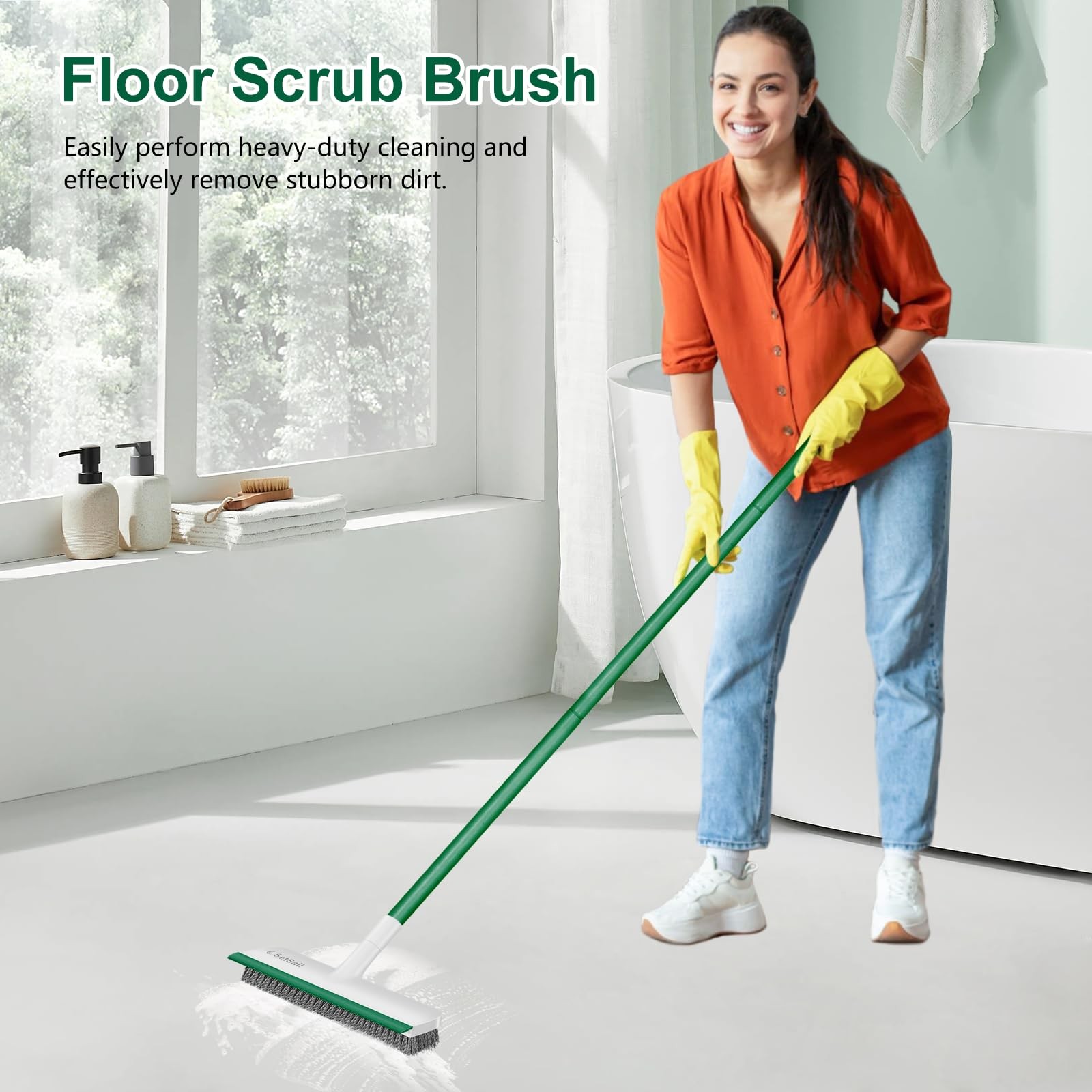 Upgraded Large 12 in Wide Floor Scrub Brush with 51-Inch Long Adjustable Hand…