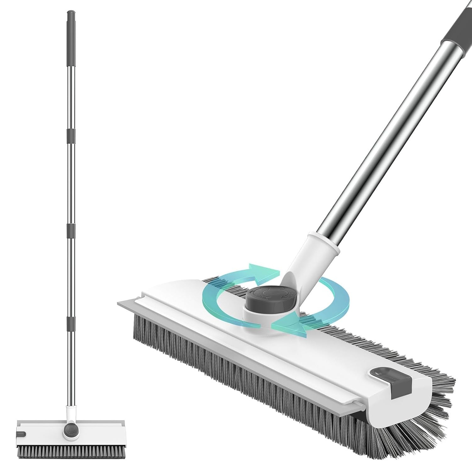Adjustable Long Handle Floor Scrub Brush 3 in 1 Grey White Floor Scrubber