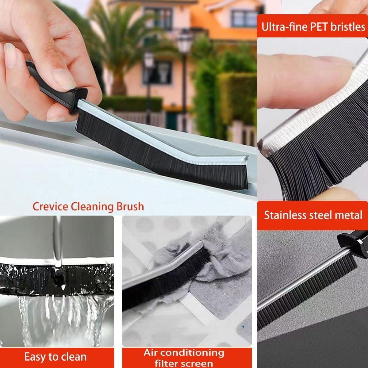 Compact Ergonomic Brush for Cleaning Gaps in Bathrooms, Kitchens & Cars – 4 Pack