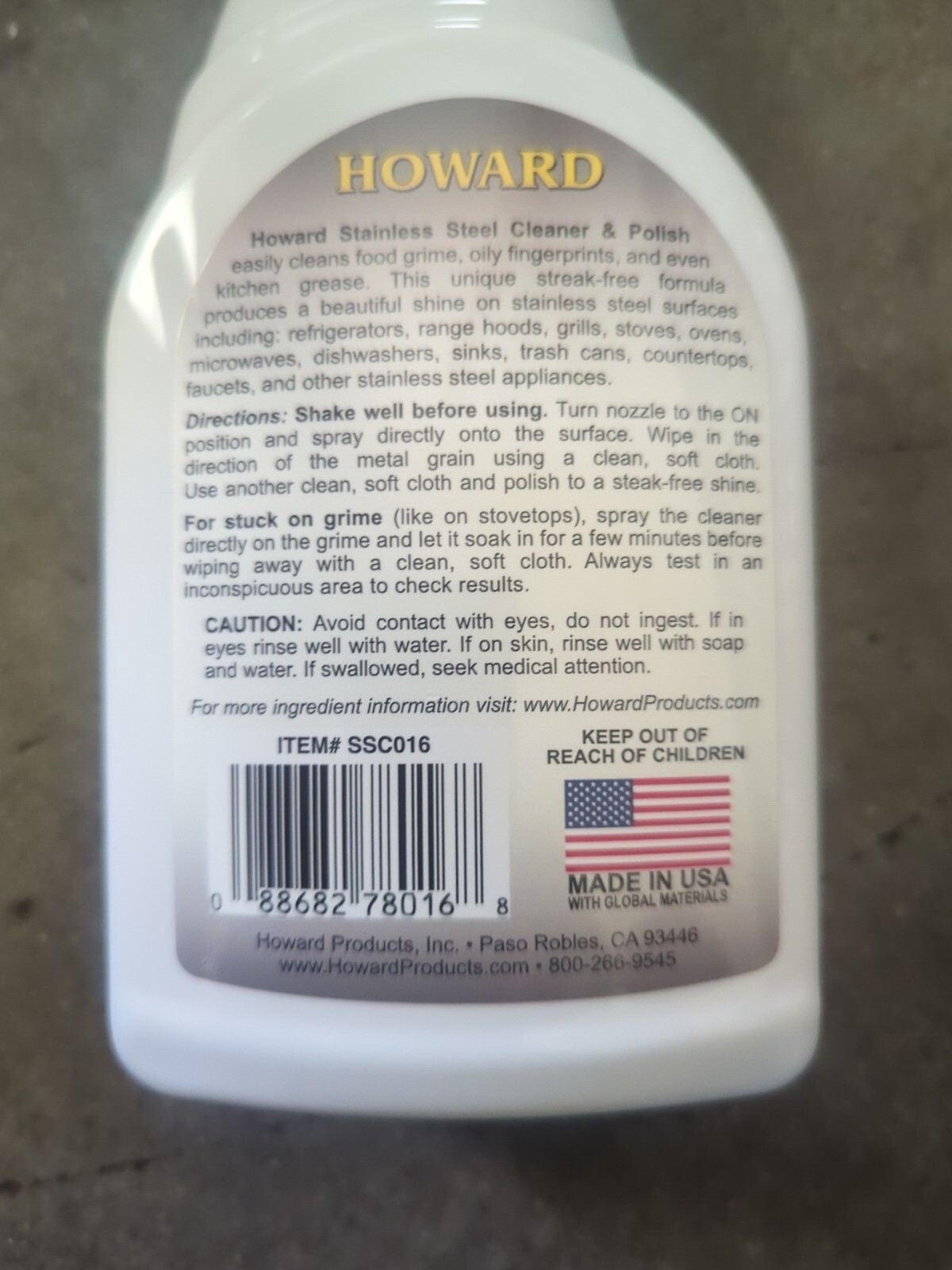 HOWARD Stainless Steel Cleaner & Polish 16 oz – USA Made – Pump Spray