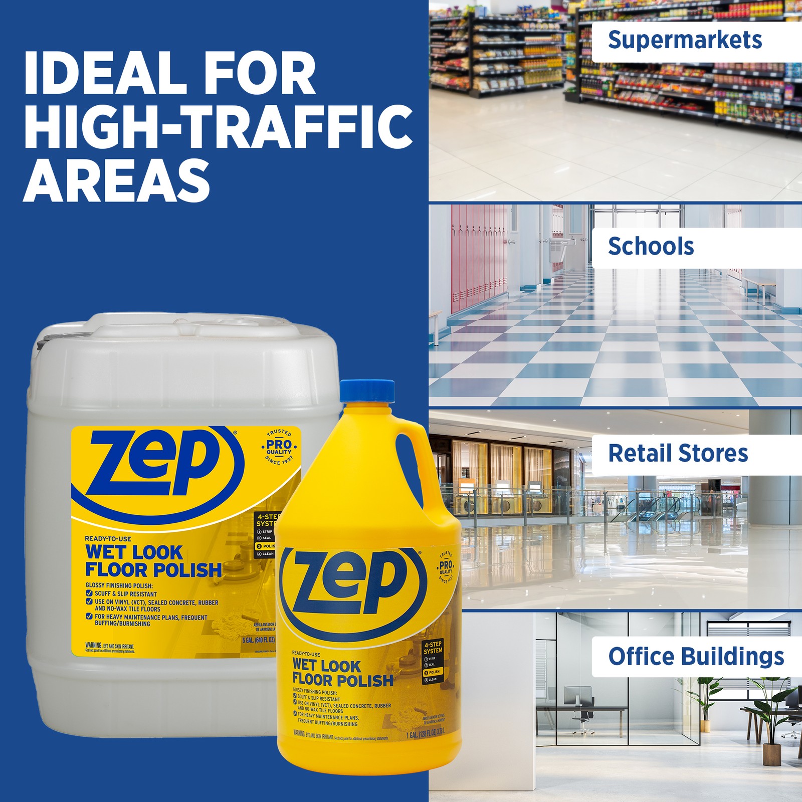 Zep Wet Look Floor Polish – 1 Gallon (Case of 2) ECZUWLFF1282 – Long Lasting